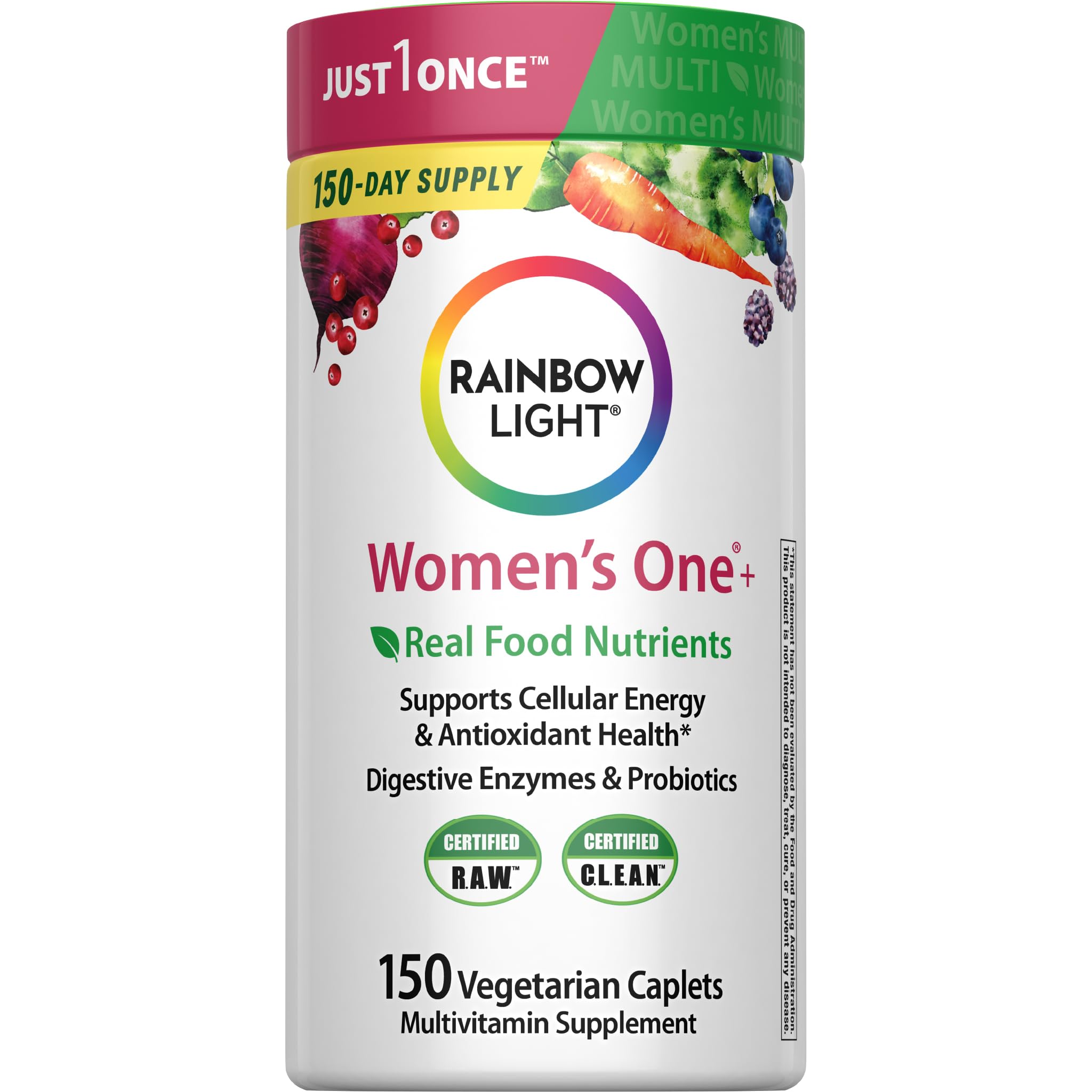 Rainbow Light Womens Multivitamin One + | 150 Caplets | Supports Cellular Energy & Antioxidant Health | Real Food Nutrients, Digestive Enzymes & Probiotics Rainbow LightAu supplements