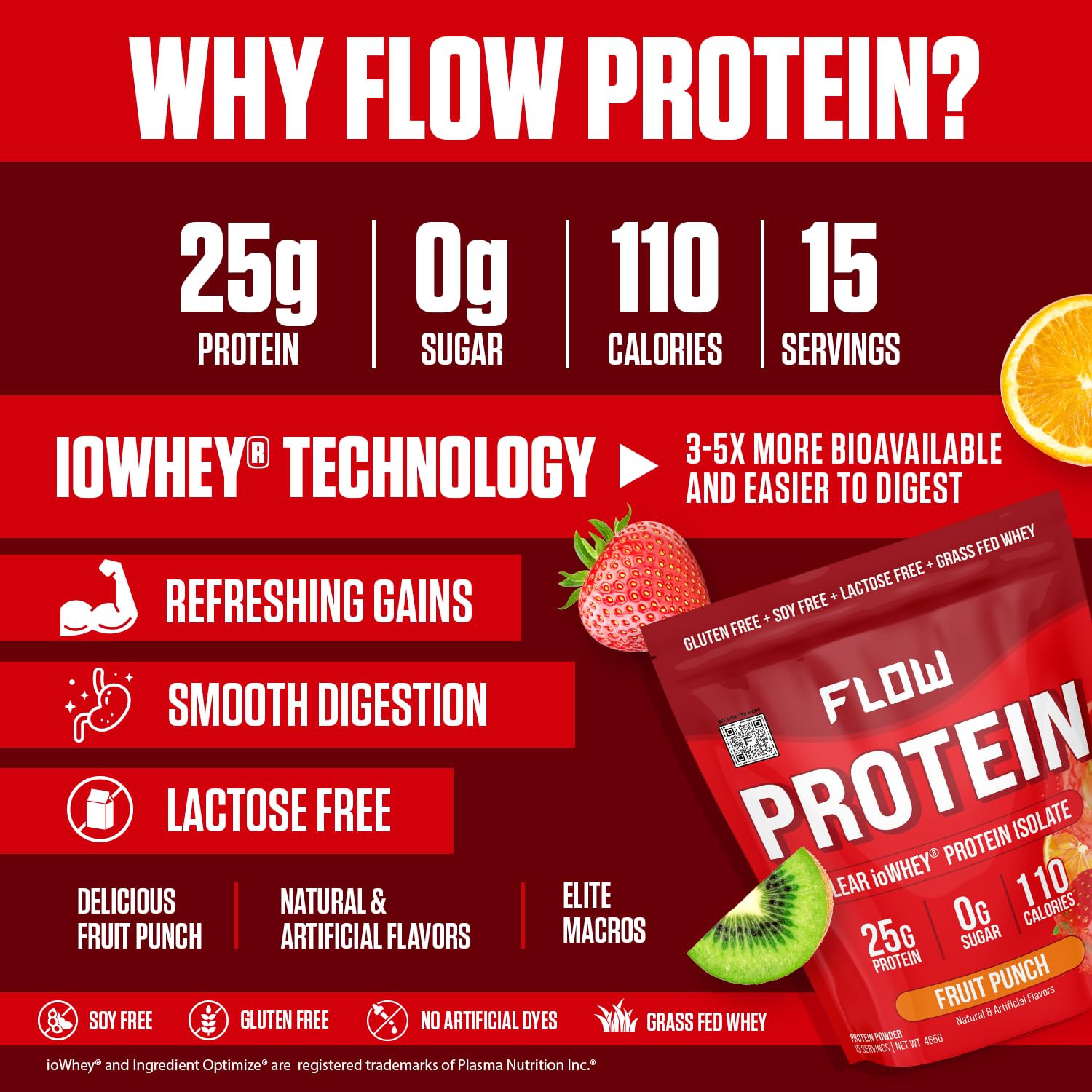 Flow Supps Clear Whey Isolate Protein Powder, Fruit Punch - 15 Servings, 25g Protein Flow SupplementsUS supplements