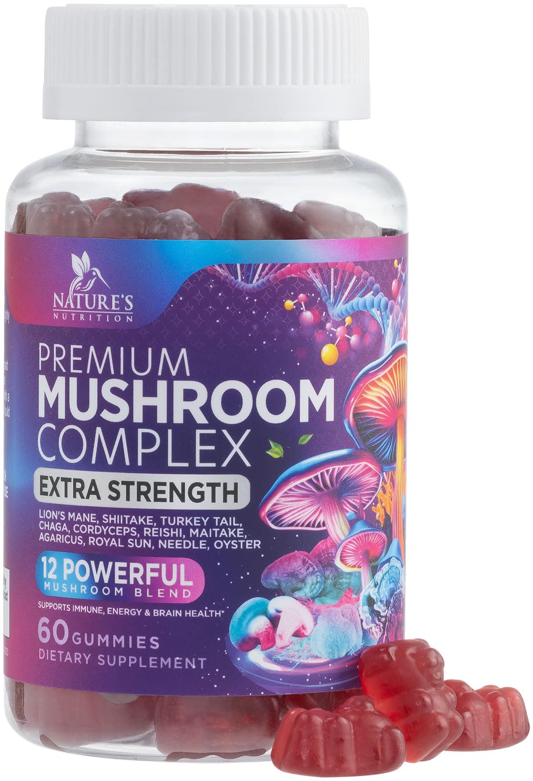 Mushroom Gummies Supplement 12 in 1 - High Grade Blend for Adults with Lions Mane, Reishi, Cordyceps, & Chaga Mushroom Complex Gummy, Memory & Immune Support & Nootropic Brain Supplements - 60 Gummies Nature's NutritionAu supplements