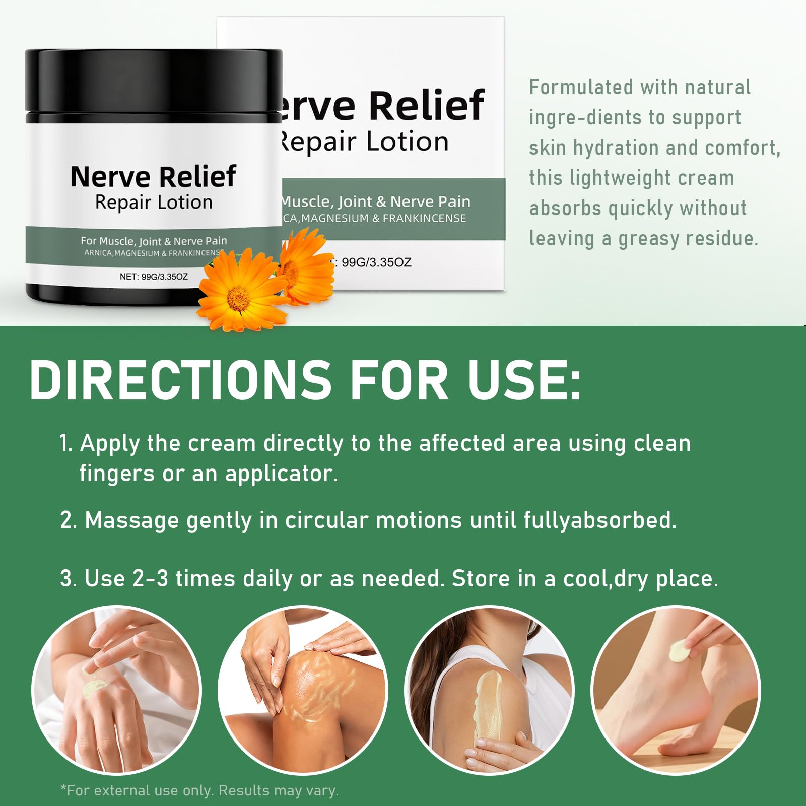 Vincofoo 2PC Nerve Relief Repair Lotion Cream, Neuropathy Lotion with Arnica, Deeply Moisturizes Skin, Keep Soft Smooth, Suitable for Muscle, Lumbar, Neck, Hands and Feet VincofooAu supplements