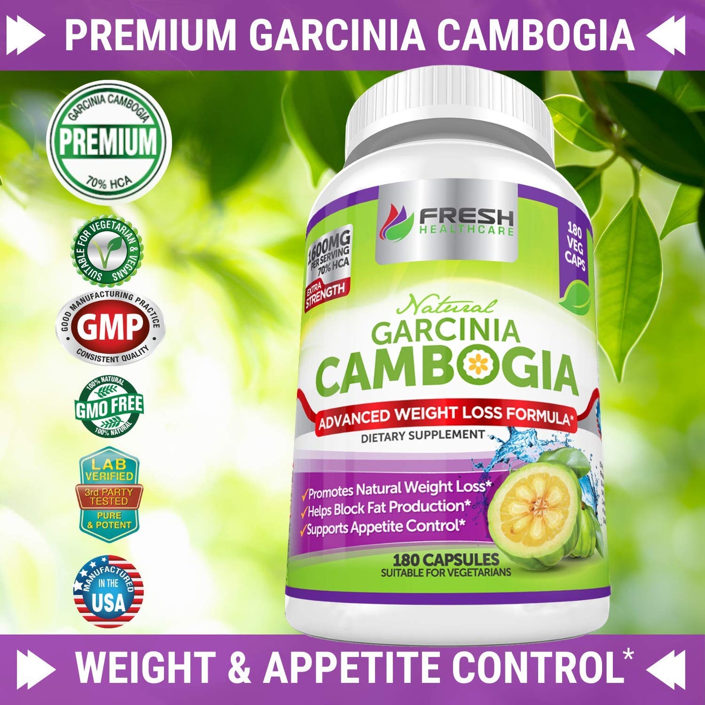 Fresh Healthcare 100% Pure Garcinia Cambogia Extract - All Natural Appetite Suppressant FRESH HEALTHCAREUS supplements