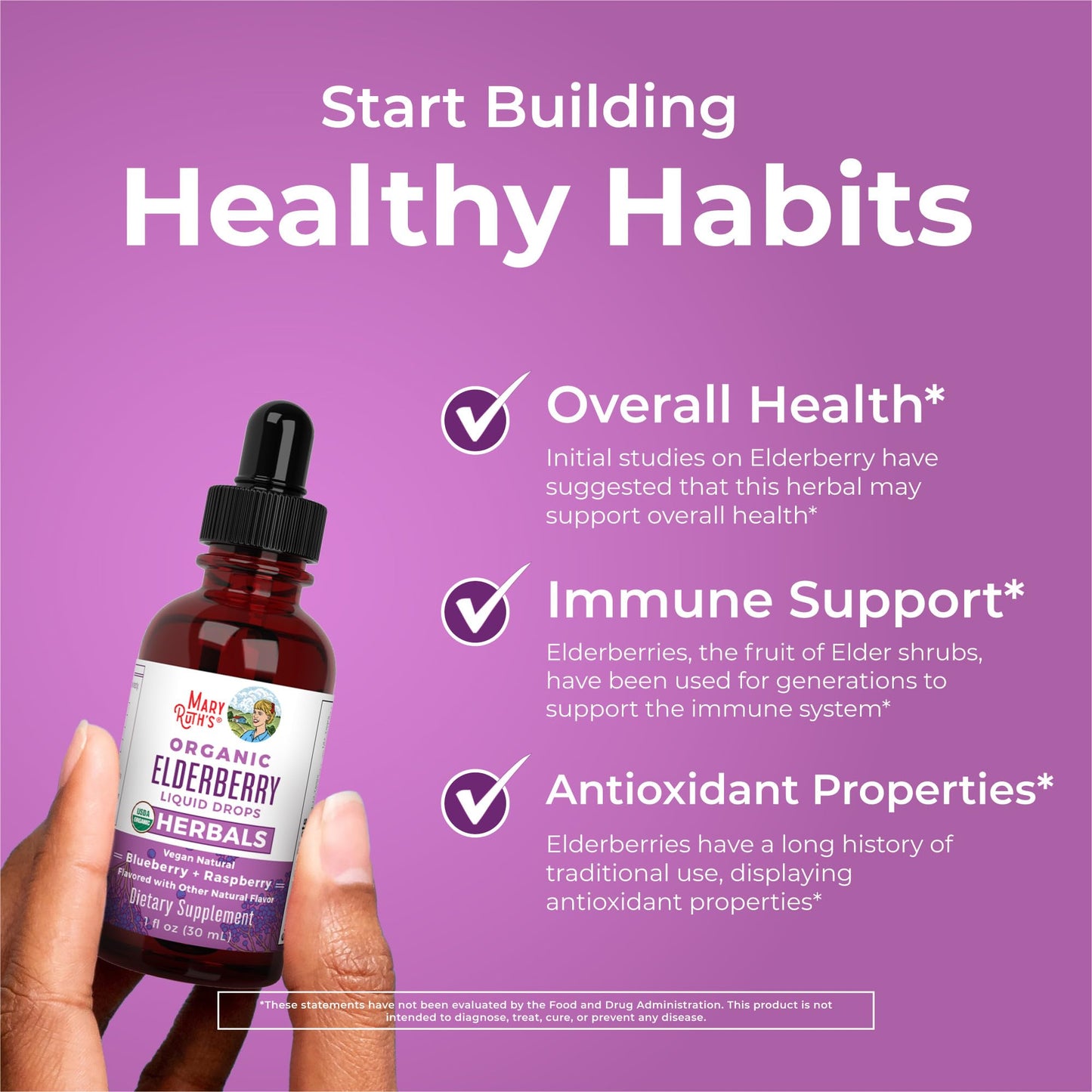 MARYRUTH'S Elderberry Liquid Drops for Adults & Kids | Immune Support | Antioxidant | Overall Wellness | Elder Berry Extract | USDA Organic | Sugar Free | Vegan | Non-GMO | Gluten Free | 1 Fl Oz MARYRUTH'SUS supplements