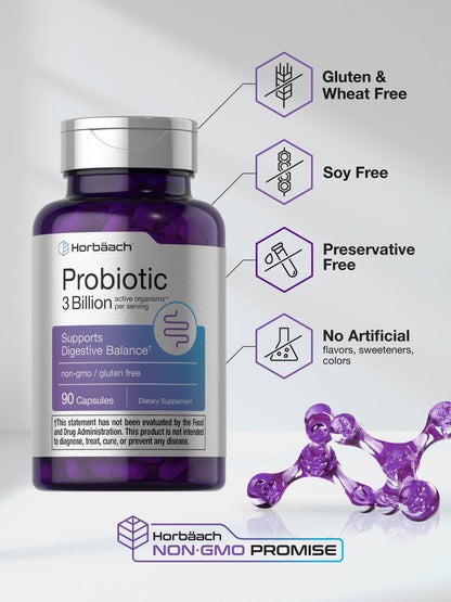 Probiotic for Women & Men's Digestive Health | 3 Billion CFU | 90 Capsules | Non-GMO HorbäachUS supplements