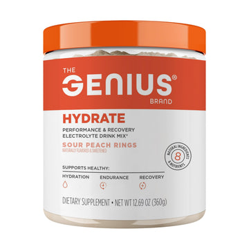 The Genius Brand Genius Hydrate - Electrolyte Supplement for Daily Hydration - Coconut Water - Sugar-Free - 8 Essential Minerals & Nutrients - Non-GMO - Sour Peach Rings - 50 Servings The Genius BrandUS supplements