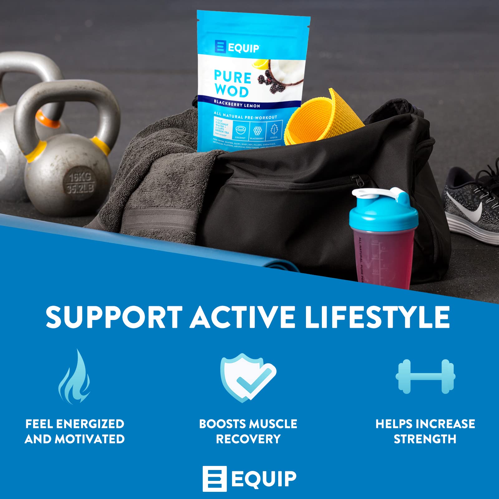 Equip Foods PureWOD All Natural Pre-Workout Powder - 200mg Green Tea Caffeine, BCAA EquipAu supplements