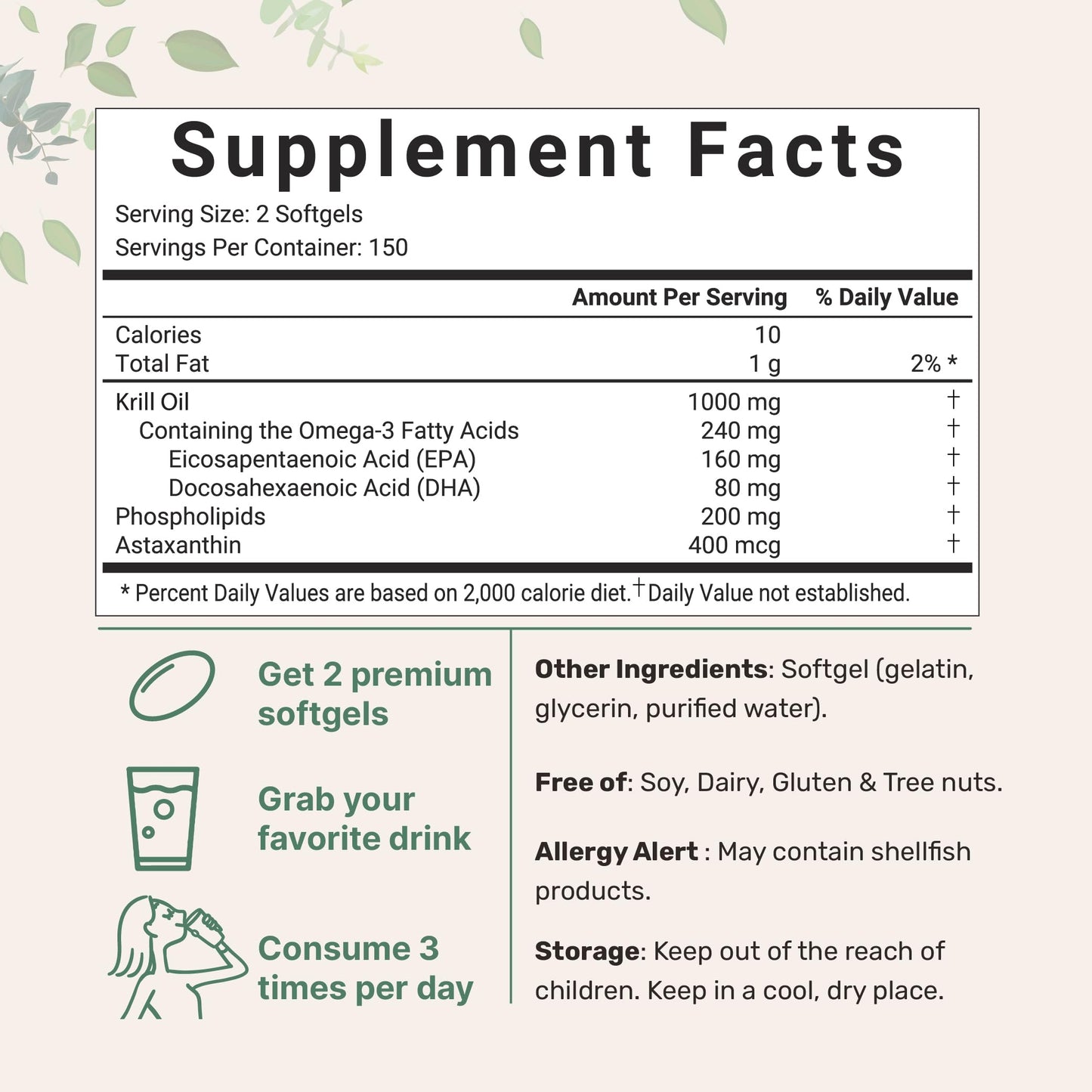 Micro Ingredients Antarctic Krill Oil Supplement, 1000mg Per Serving, 300 Soft-Gels Micro IngredientsUS supplements