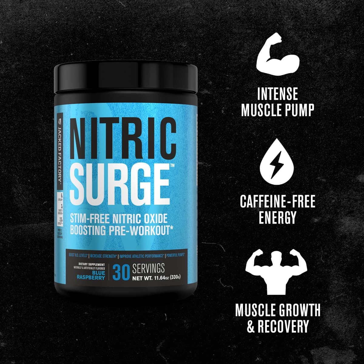 Nitric Surge Stim Free Pre Workout Powder - Caffeine Free Nitric Oxide Supplement Jacked FactoryAu supplements