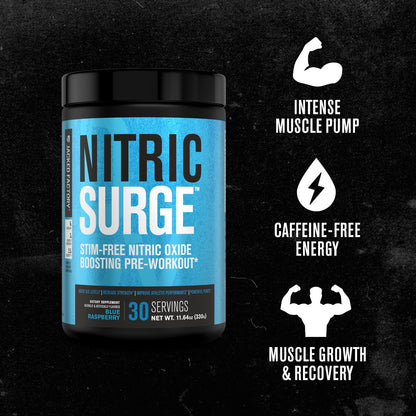 Nitric Surge Stim Free Pre Workout Powder - Caffeine Free Nitric Oxide Supplement Jacked FactoryUS supplements