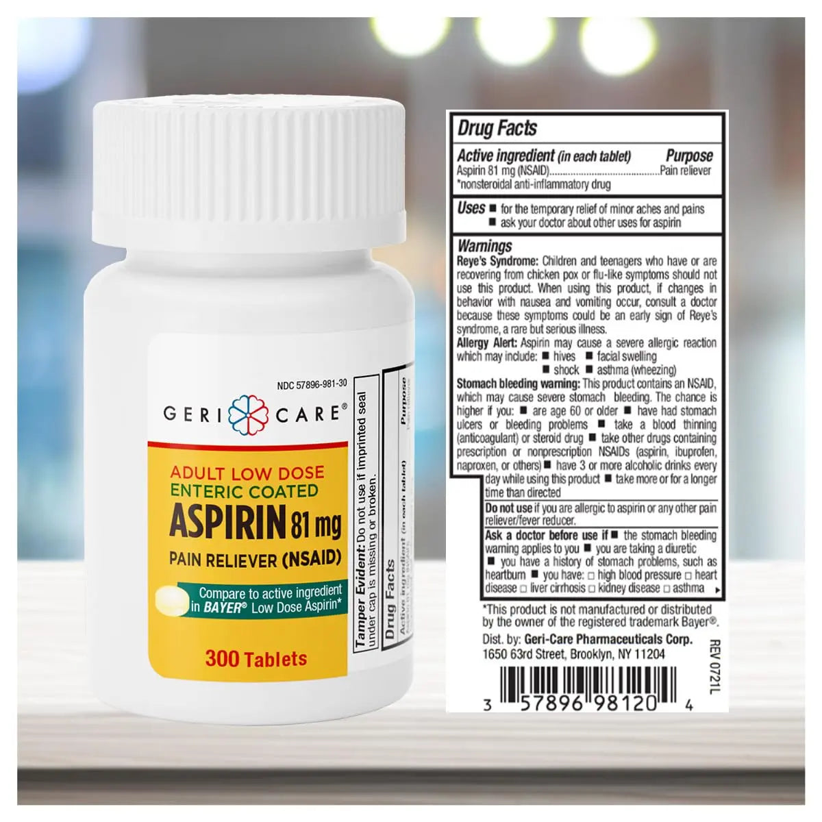 GeriCare Aspirin 81mg Adult Low Dose, Pain Reliever - Enteric Coated Tablets for Enhanced Absorption and Gentle Digestion – Supports Blood Flow, Reduces Inflammation, 300 Count (Pack of 1) GeriCareAu supplements