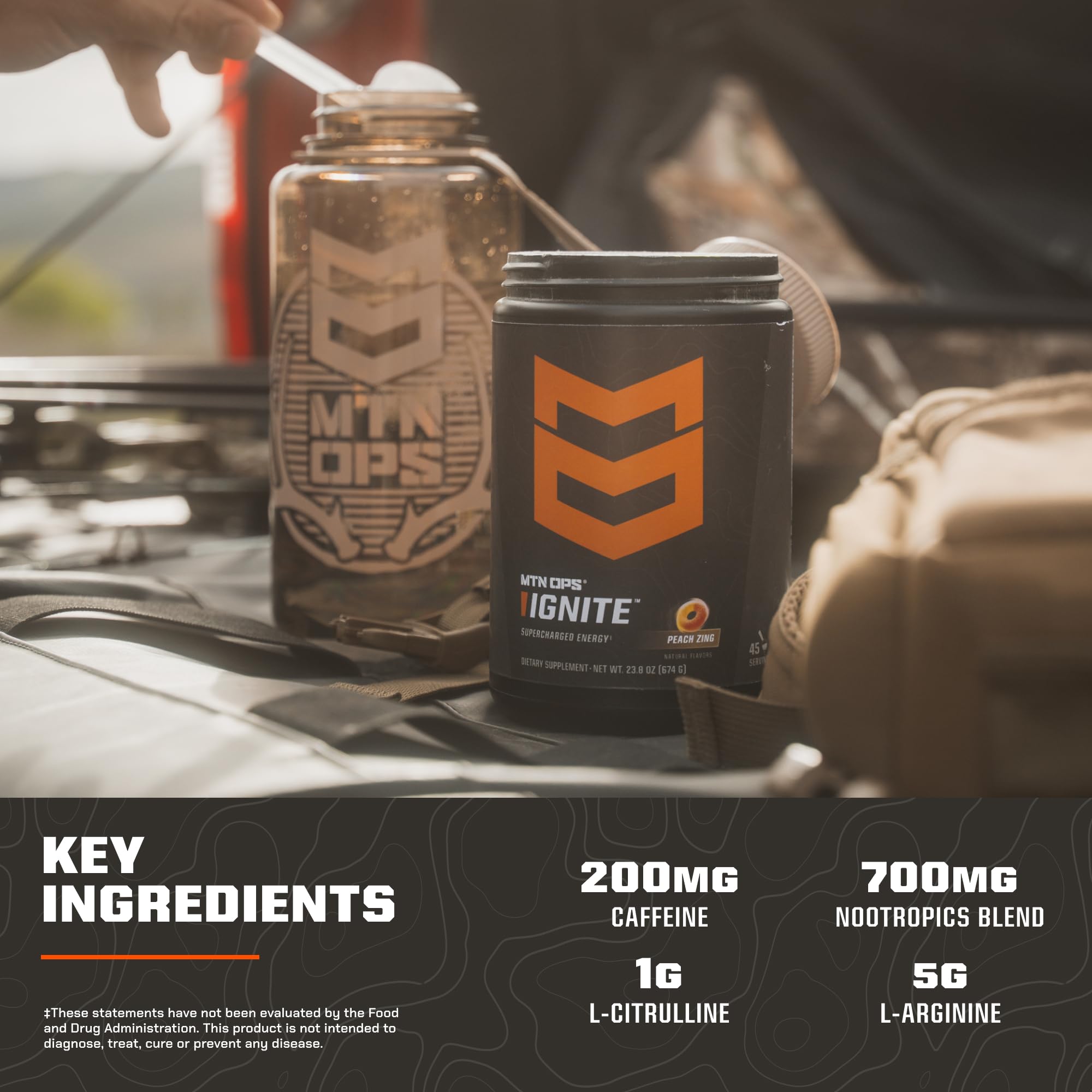 MTN OPS Ignite Trail Packs Energy Drink Powder, Gluten Free Nootropic Supplement Drink Mix, L Arginine, L Citrulline, Caffeine & Nootropic Sugar Free Drink Mix, 20 Servings, Tiger's Blood MTN OPSAu supplements