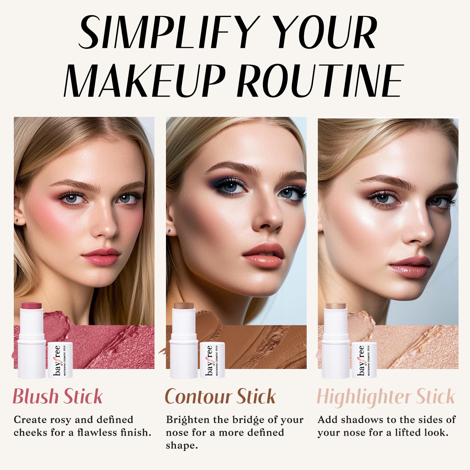 KIMUSE Face Sticks Trio, Cream Blush Stick & Highlighter Stick & Contour Stick for Sculpt the Cheeks, Long Lasting Cream Contour Stick Trio for Face Makeup, with Brush KIMUSEAu supplements