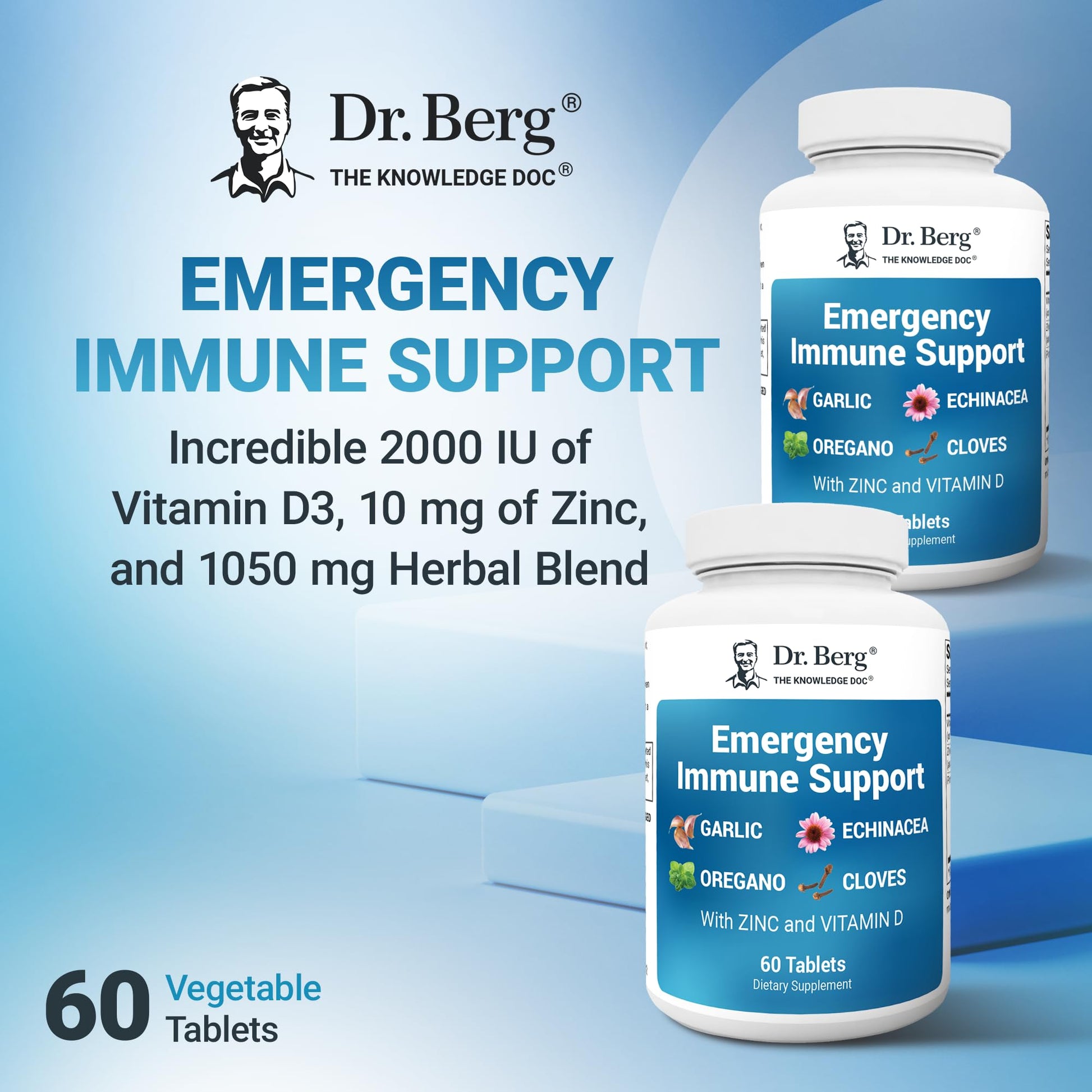 Dr. Berg Emergency Immune Support w/Echinacea - Potent Blend of Herbal Extracts (Warning: Strong Herbal Smells) - Immune Support Supplement Includes 2,000 IUs of Vitamin D & 10mg of Zinc - 60 Tablets Dr. Berg NutritionalsAu supplements
