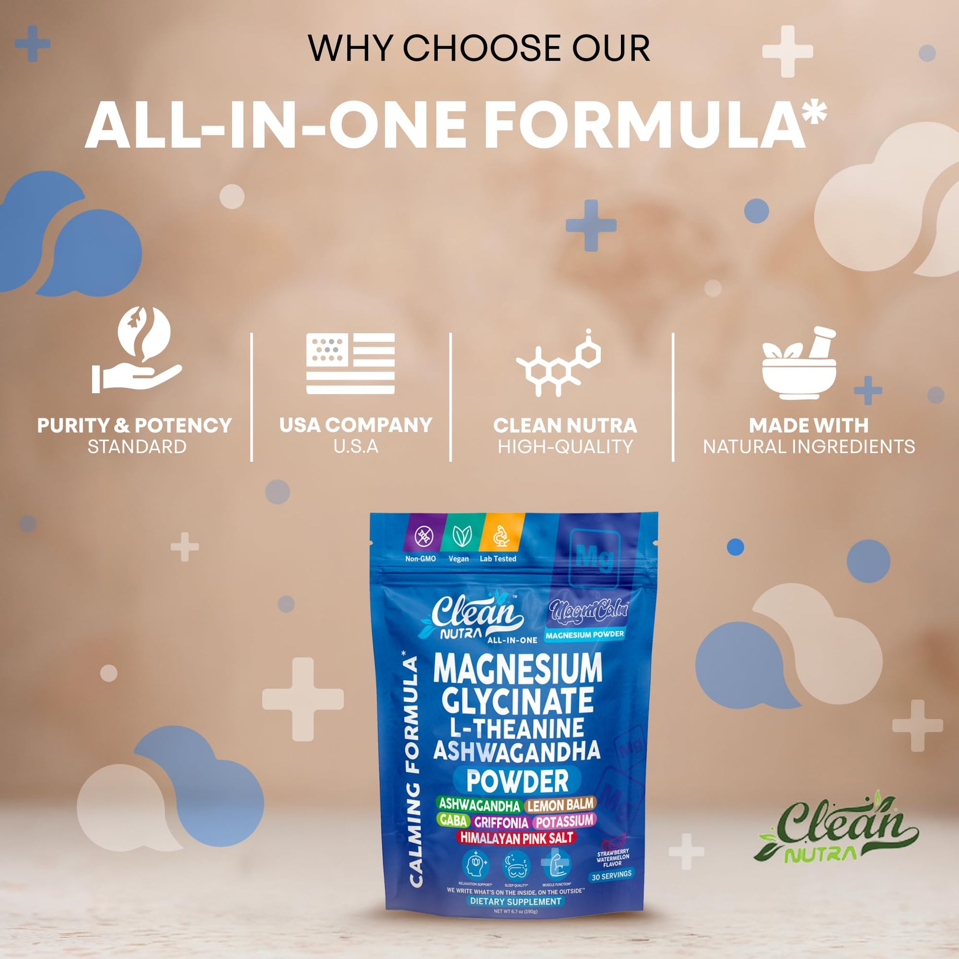 Magnesium Glycinate Powder Supplement + L Theanine Ashwagandha Glycine Apigenin Lemon Balm GABA 5HTP Pink Salt Potassium L Tryptophan Calcium | Powdered Sleep Aid Calm Trace Minerals Vitamin Clean NutraceuticalsAu supplements