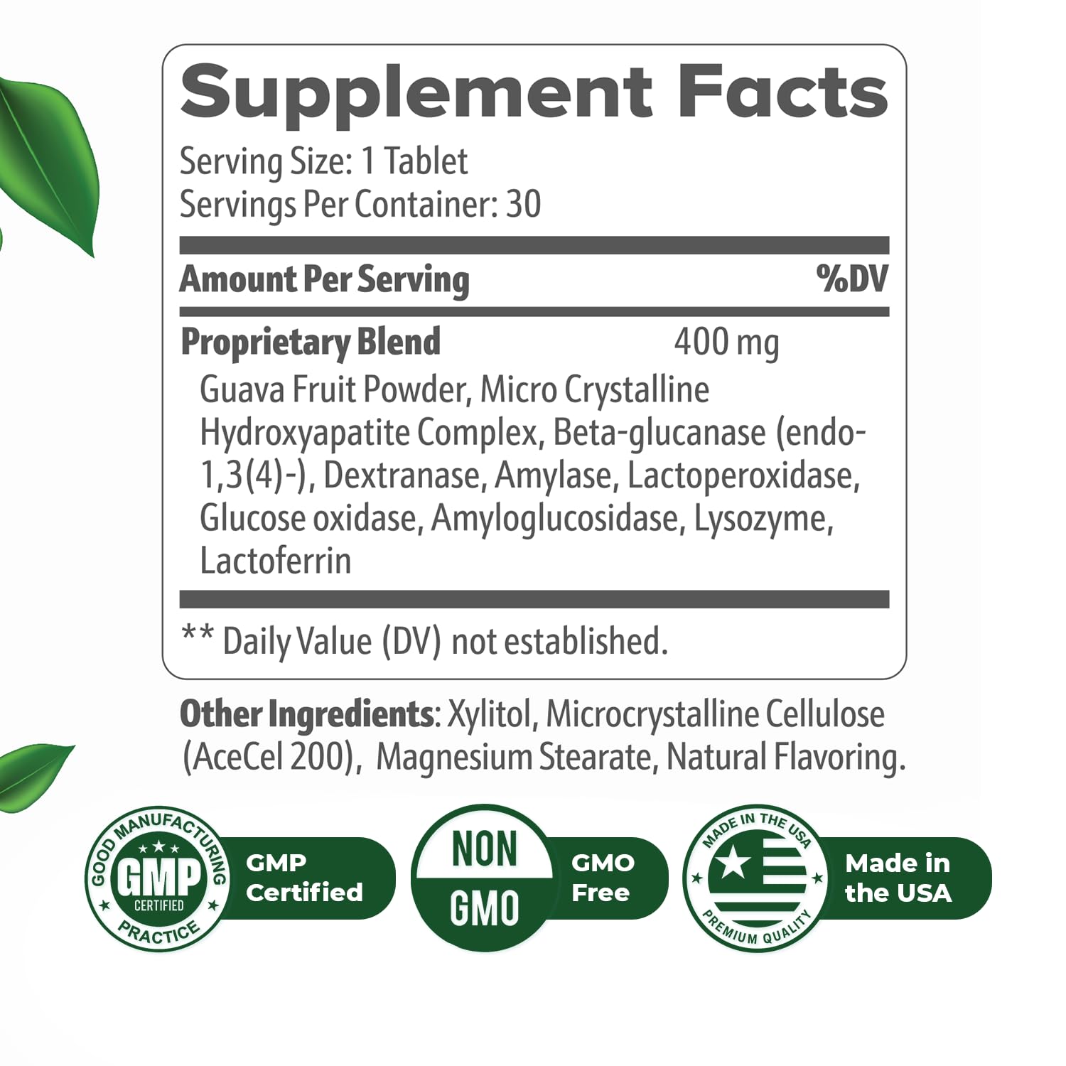 Nature’s NutriWave DentaTonic – Daily Oral Supplement with Guava Fruit, Hydroxyapatite & Enzyme Blend – Made in USA Non-GMO, Stimulant-Free Formula – 30 Tablets, 1 Month Supply Nature’s NutriWaveAu supplements