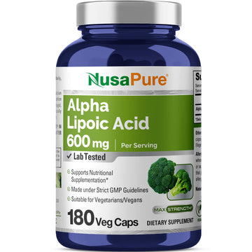 NusaPure Alpha Lipoic Acid 600 mg per Serving 180 Veggie Capsules (Vegetarian, Non-GMO, Vegan) NusaPureAu supplements