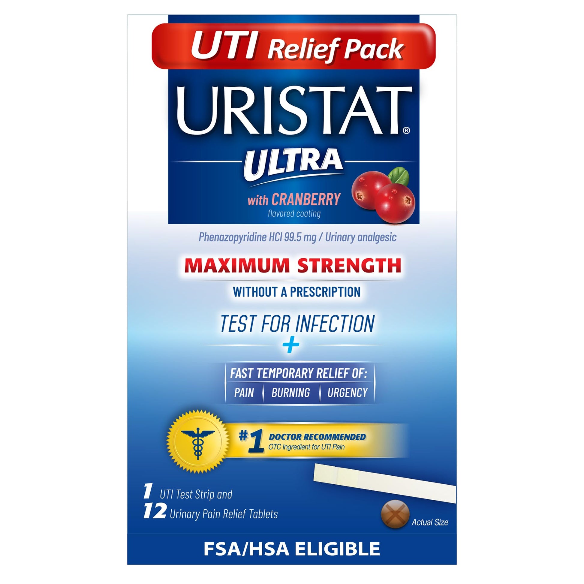 Uristat Ultra Strength Urinary Tract Infection Treatments and Test Relief Kit – 1 UTI Test Strip & 12 Cranberry Flavor Relief Tablets to Ease Urinary Pain, Burning & Urgency URISTATAu supplements