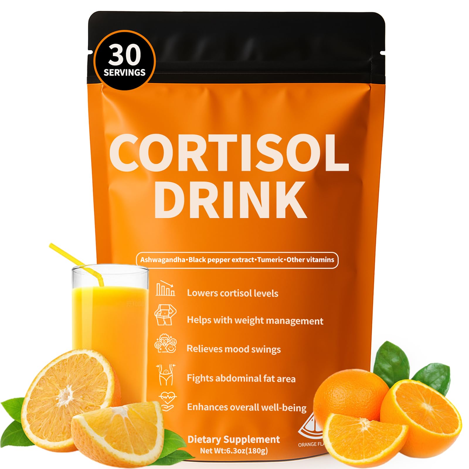 Cortisol Drink Powder - Natural Cortisol Supplements for Ashwagandha, L-Theanine, Turmeric Root, Black Pepper Extract, Relaxation, Focus, Mental Clarity oviaapoAu supplements