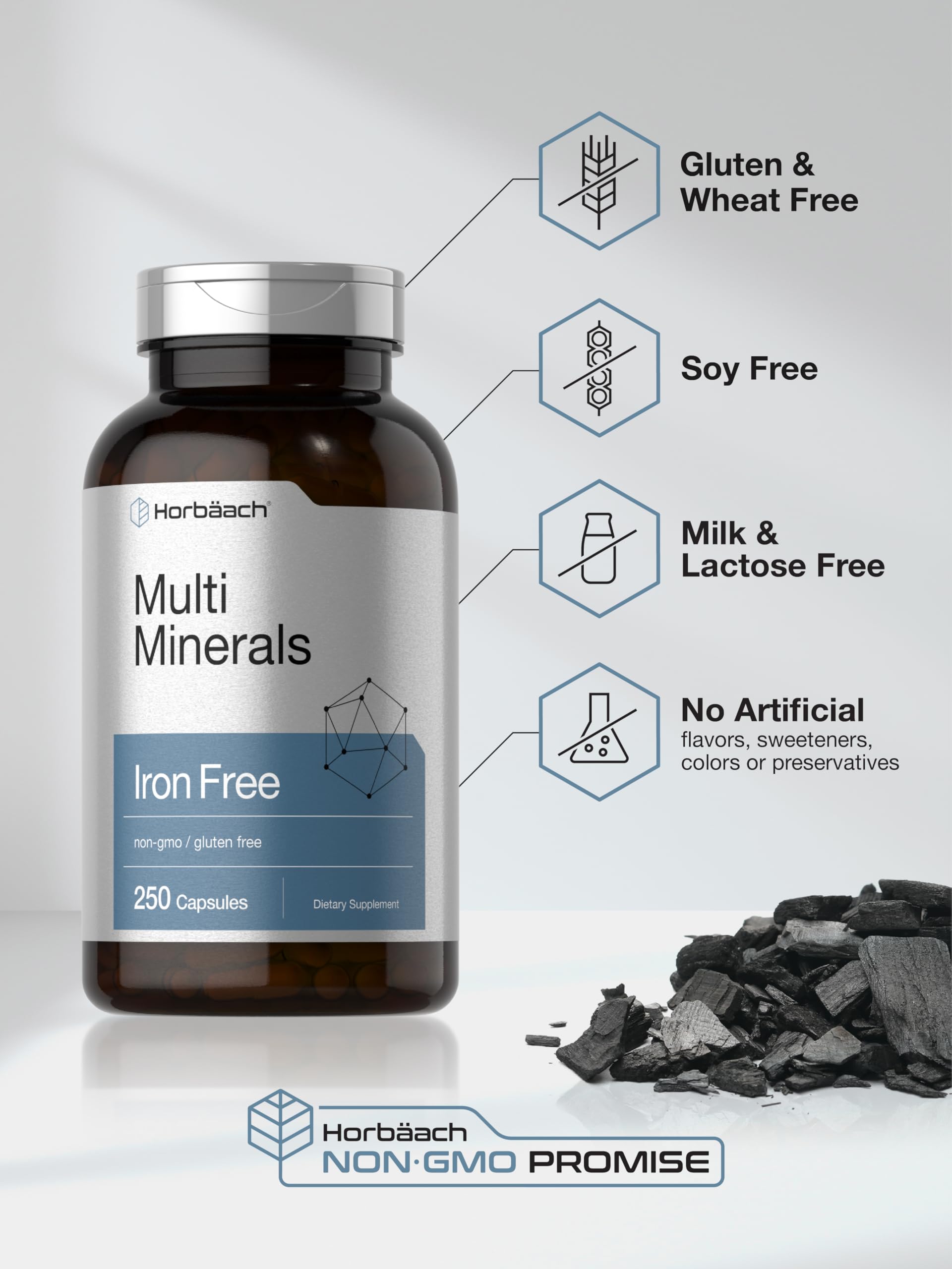 Horbäach Multi Minerals Supplement | 250 Capsules | Iron Free | Daily Mineral Complex for Men and Women | Non-GMO & Gluten Free HorbäachAu supplements