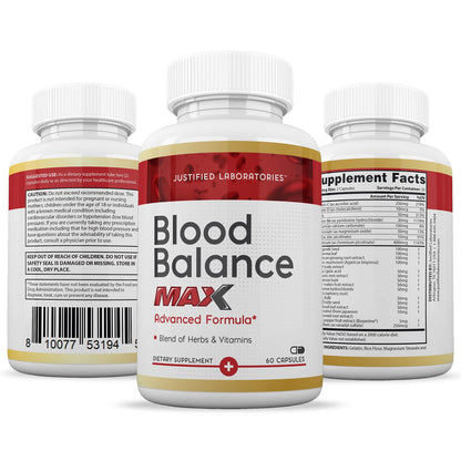 Justified Laboratories (3 Pack Blood Balance Max 1295MG Formula Supplement Pills Justified LaboratoriesUS supplements