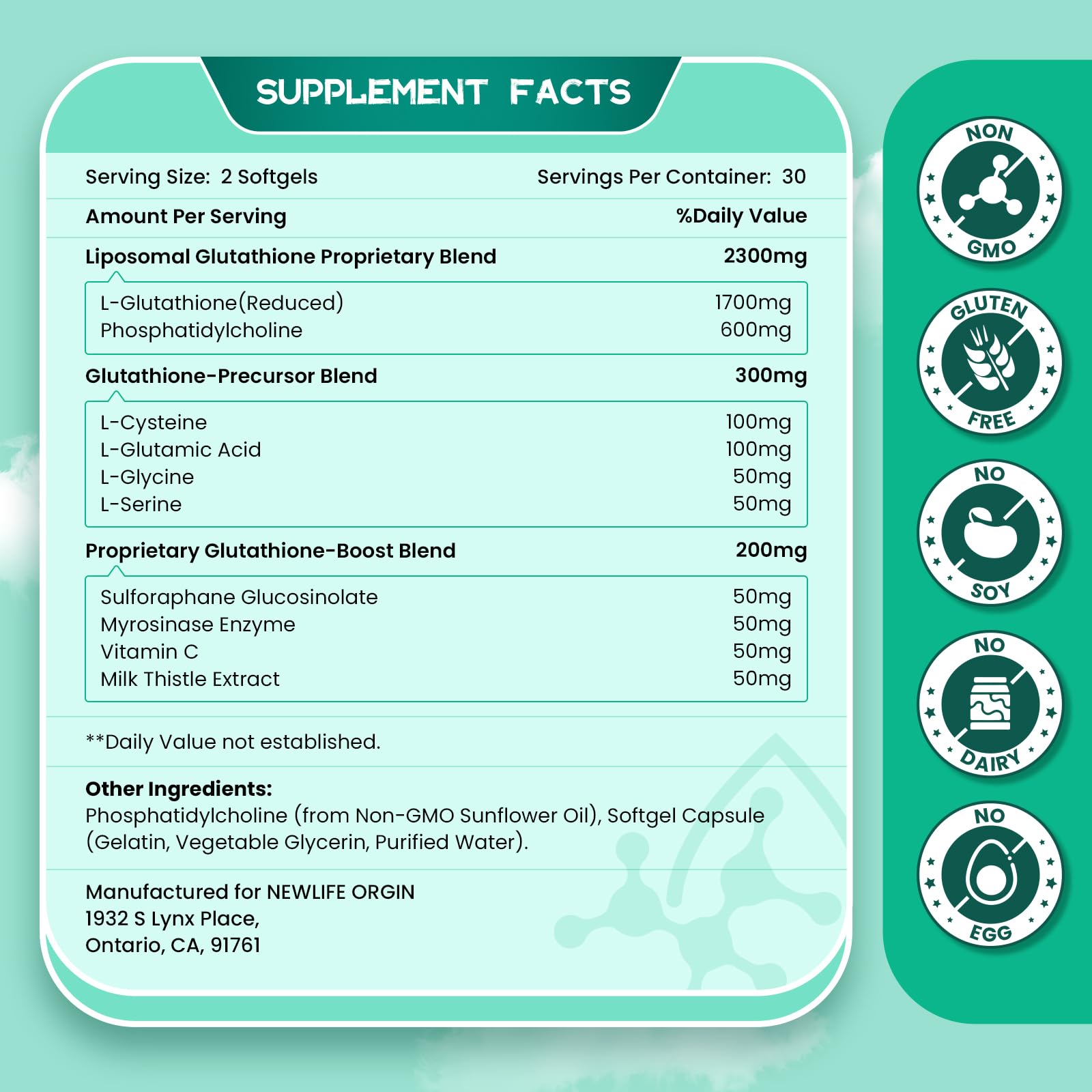 inGreens 2800 MG Liposomal Glutathione Supplement, Detoxifying & Immune, Aging Defense, Energy, Glutathione Unique Formulation Reduced inGreensAu supplements