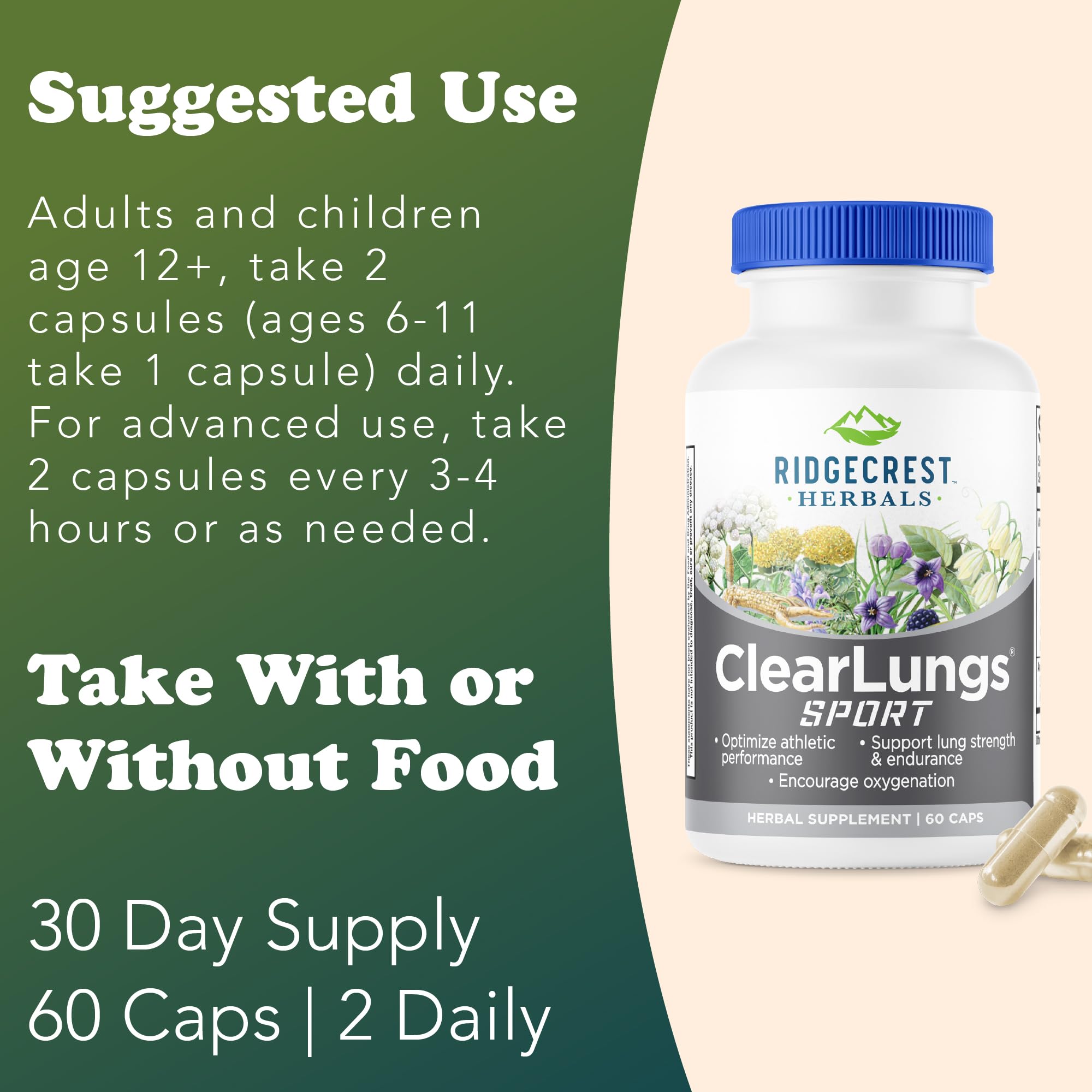 Ridgecrest Herbals ClearLungs Sport, Oxygen Intake and Lung Support Formula with Cordyceps, Rhodiola, Eleuthero (60 Vegan Caps, 30 Serv) RidgeCrest HerbalsAu supplements