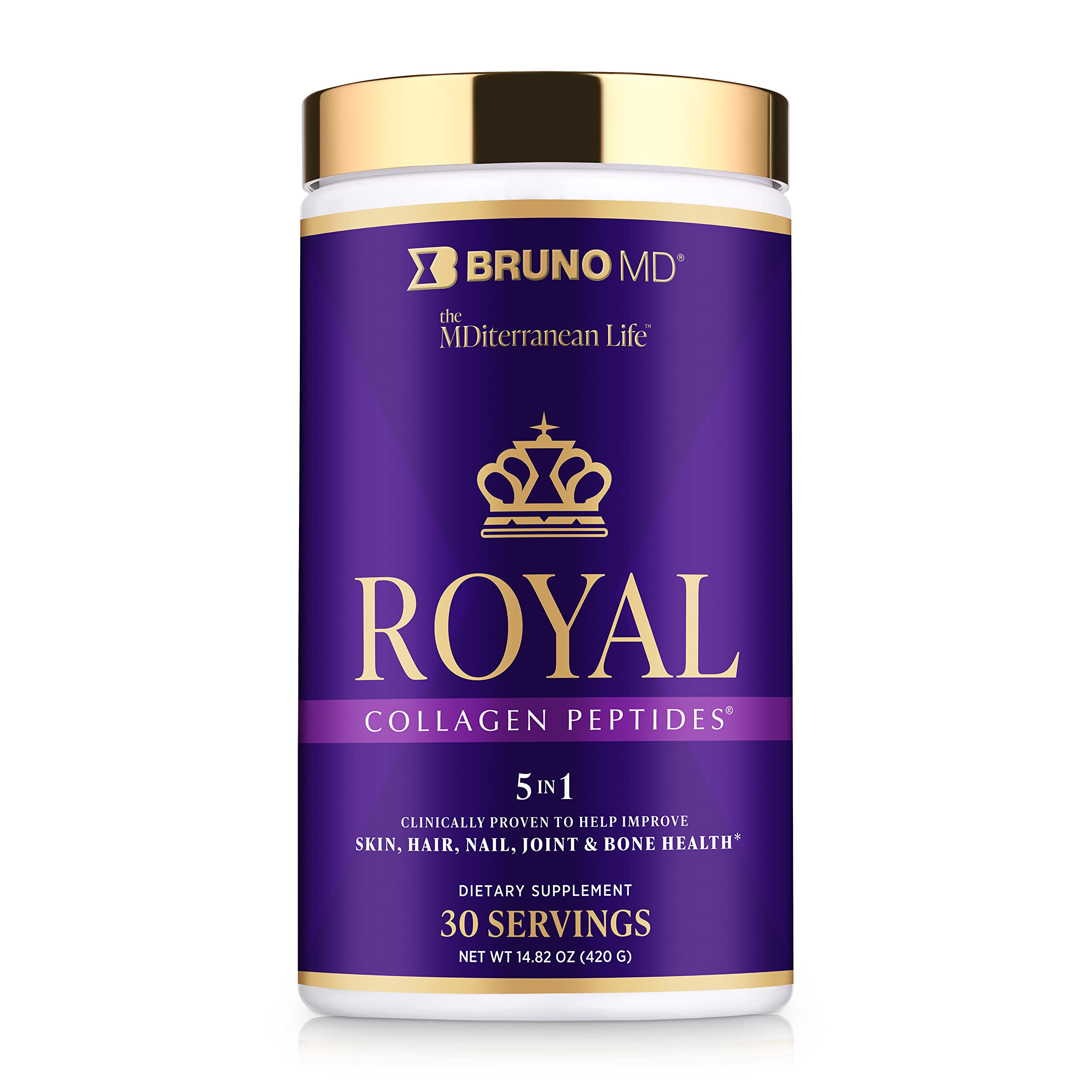 Bruno MD Royal Collagen Peptides, Clinically proven, Dietary Supplement, Improves Skin & Cellulite, European Sourced, Improves the Look of Hair & Nails, Blended with Vitamin C, Bone & Joint Supplement BRUNO MDAu supplements