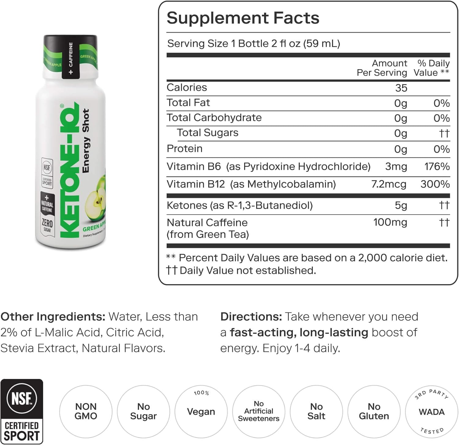 Ketone-IQ Caffeine Performance Energy Shots – Clean Energy for Focus & Endurance, 5g Ketones, 100mg Green Tea Caffeine, B Vitamins, 12 Pack (Green Apple) Ketone-IQAu supplements
