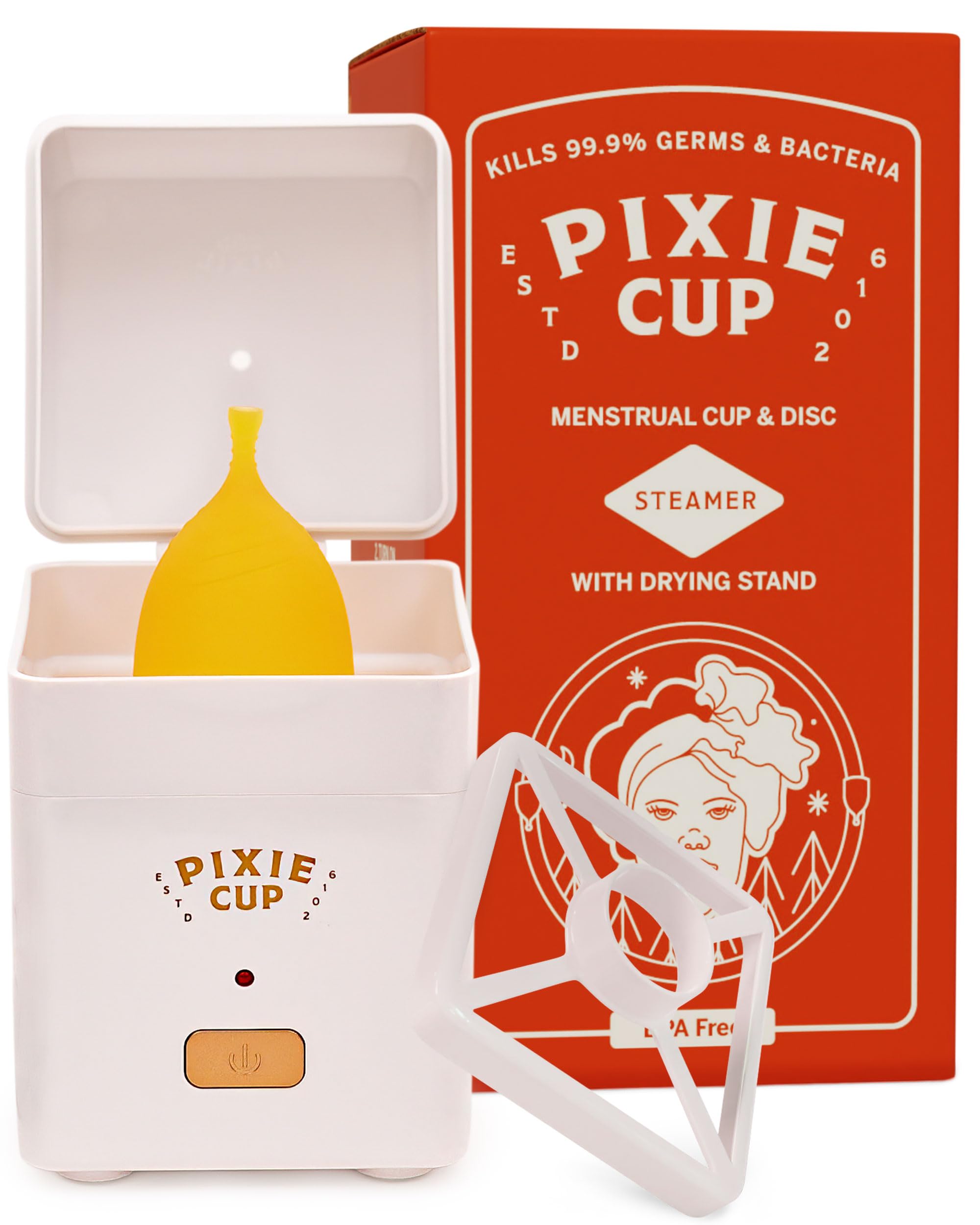 Pixie Menstrual Cup Sterilizer Cleaner Machine - The Only Hinged Lid Steamer & Drying Stand Pixie CupAu supplements