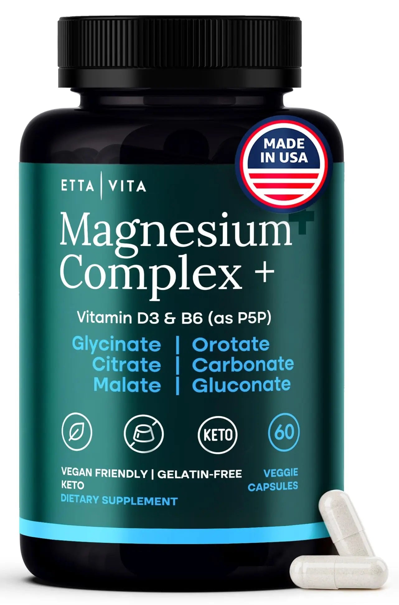 Magnesium Glycinate Complex 500mg (7-in-1) with D3, B6 (P5P) & Manganese - Multi-Form Blend - Supports Sleep & Muscle Health [Oxide-Free] Etta VitaAu supplements