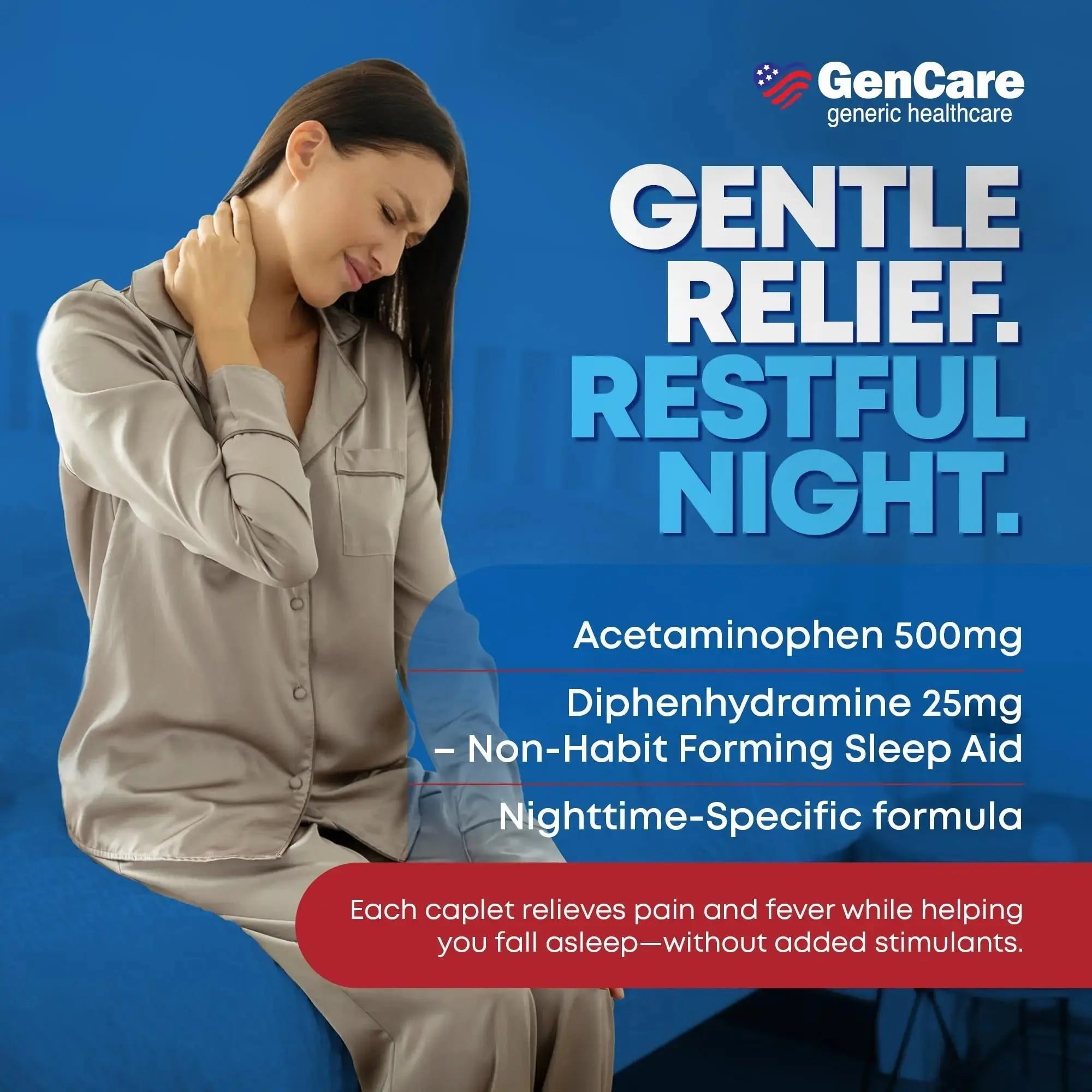 GenCare Extra Strength Acetaminophen PM 500 mg (375 Tablets) | Ultimate Pain Relief & Sleep Support for Adults | Quick Acting & Non Habit Forming Headache Relief | Eases Aches & Joint Discomfort GenCareAu supplements