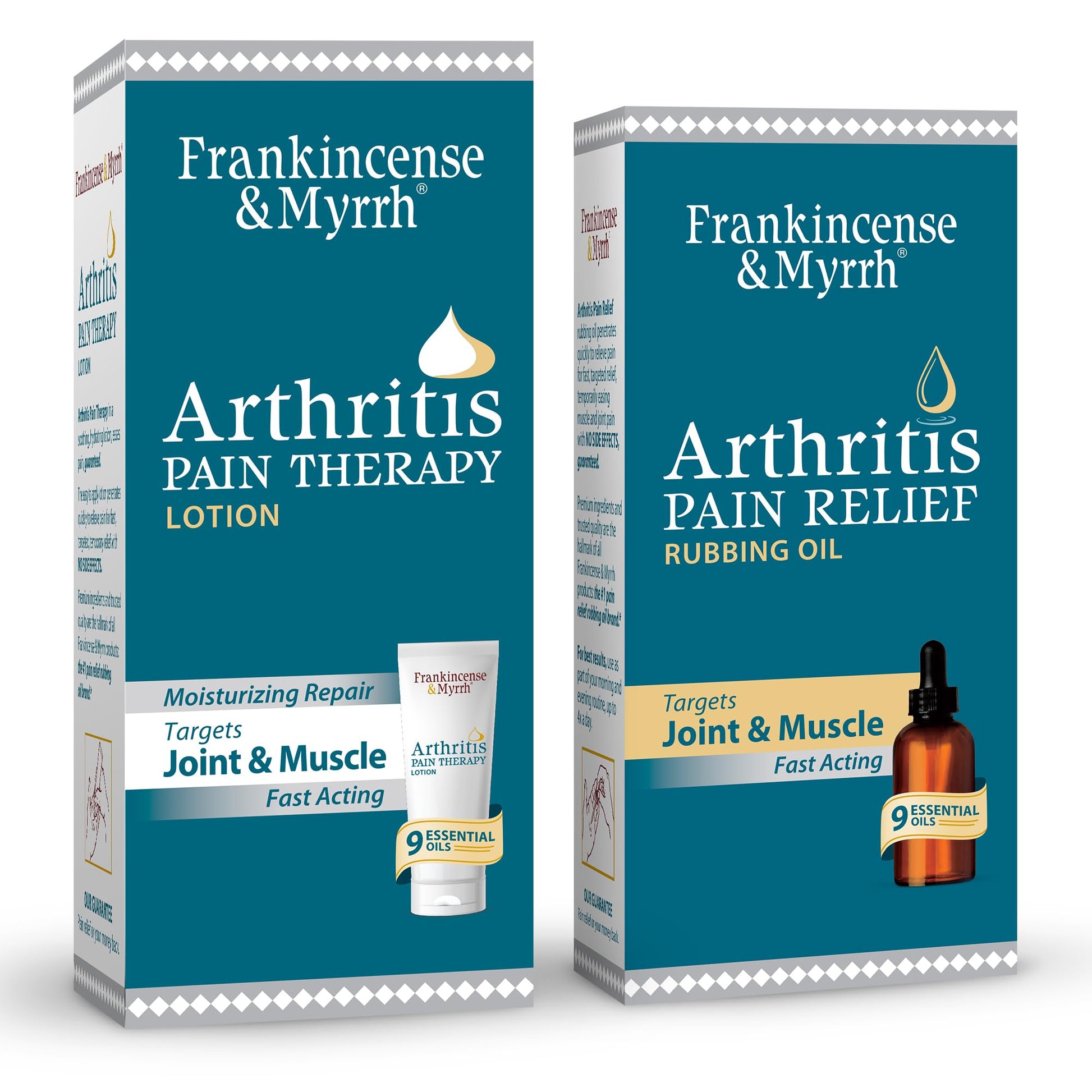 FRANKINCENSE & MYRRH Combo Pack - Arthritis Pain Relief Rubbing Oil 2 oz. and Arthritis Pain Reliever Therapy Cream for Joints & Sciatica Relief, 3 oz., Hydrating Lotion with Essential Oils FRANKINCENSE & MYRRHAu supplements