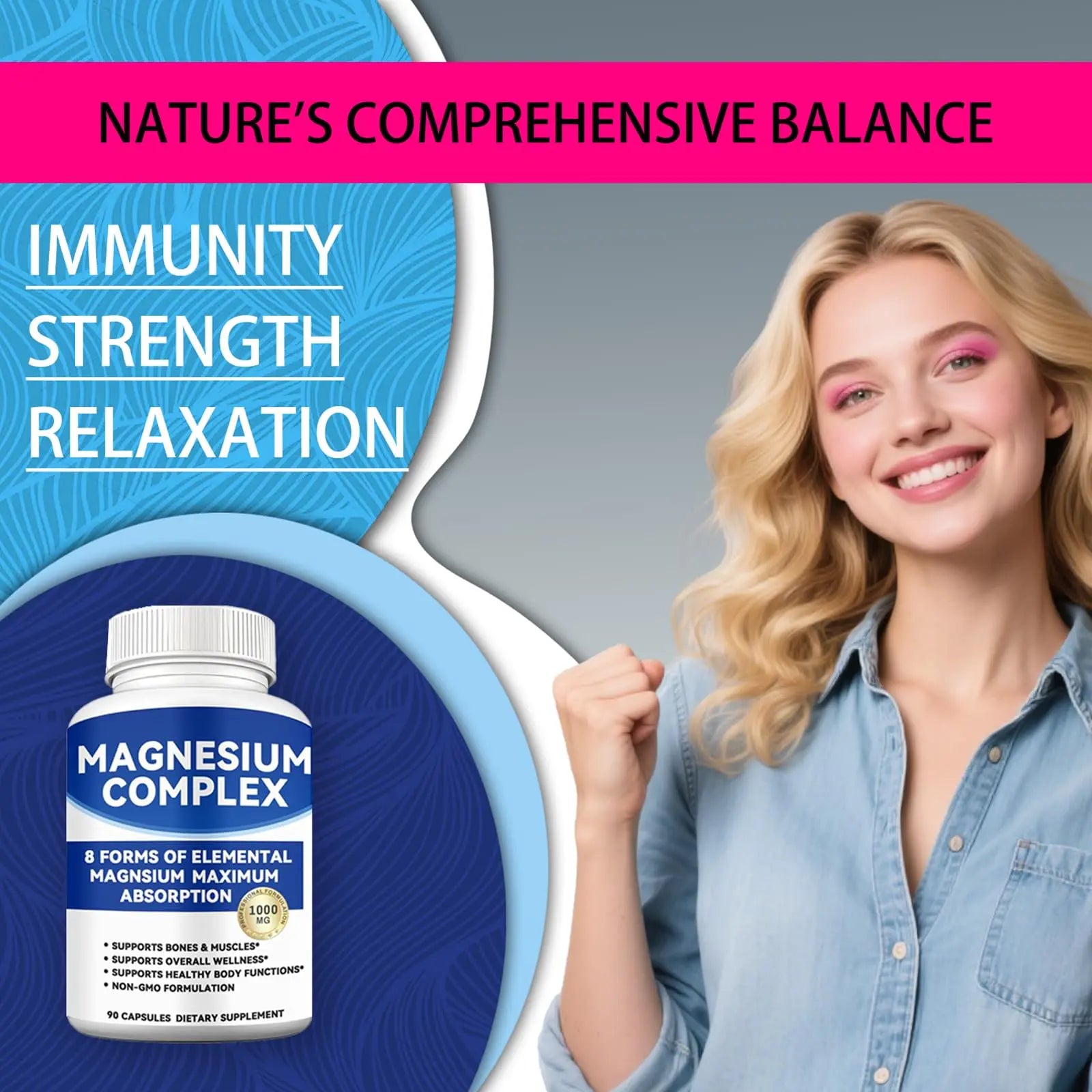 Magnesium Complex 1000mg with 8 Forms – Glycinate, Citrate, Malate, Taurate for Absorption – Supports Bone, Muscle, Energy & Recovery – Vegan, Non-GMO, 90 Capsules (1) alzclippnz supplements