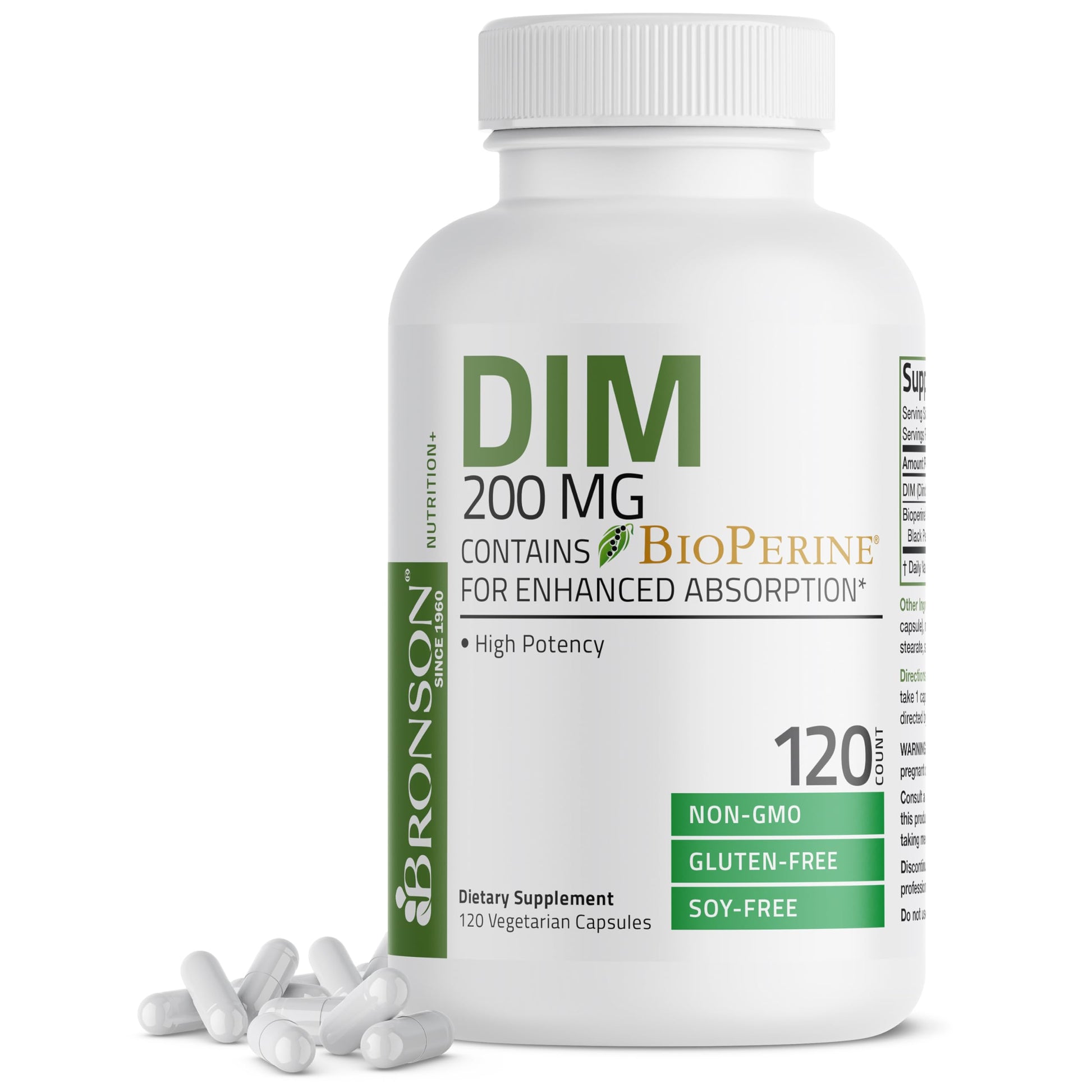 Bronson DIM Supplement 200 MG Diindolymethane with BioPerine for Enhanced Absorption, Estrogen Metabolism & Maintains Balanced Hormone Levels, 120 Vegetarian Capsules BronsonAu supplements