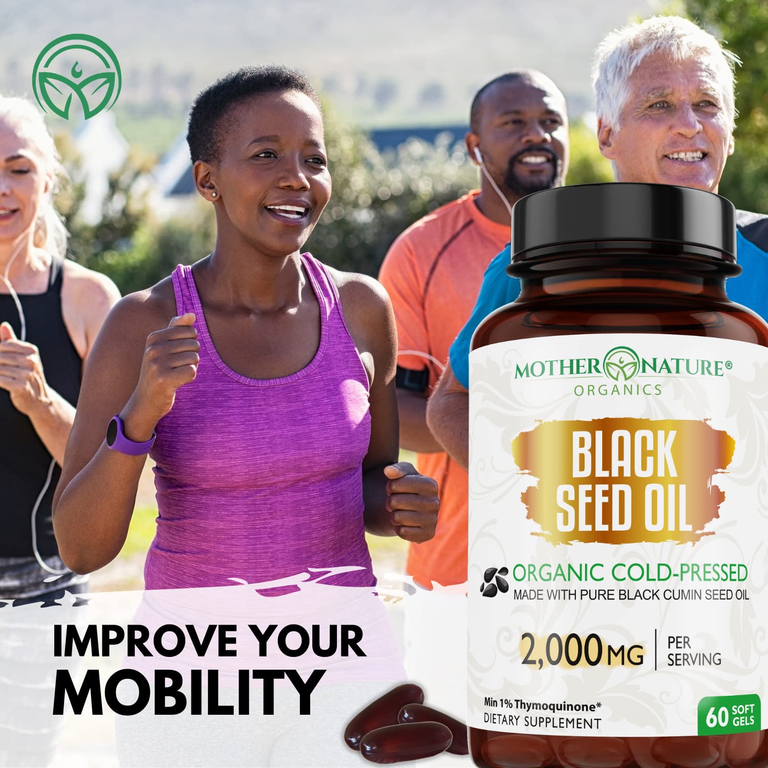 Organic Black Seed Oil 2000mg - 60 Softgel Capsules (Non-GMO) Premium Cold-Pressed Mother Nature Organics Superfoods for Organic LivingAu supplements
