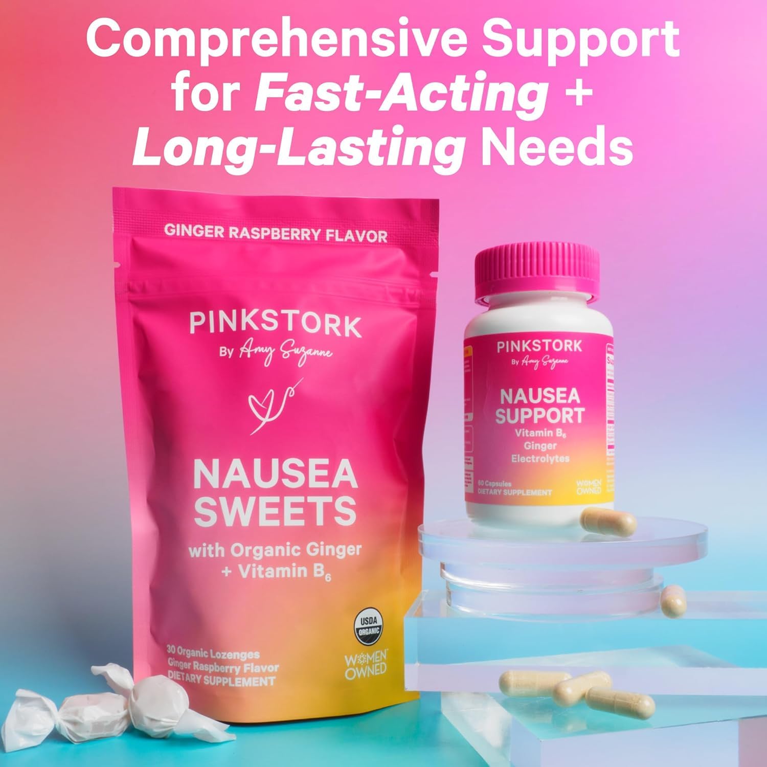 Pink Stork Mood and Stomach Relief Bundle - Magnesium Glycinate and Organic Peppermint Sweets for Morning Sickness and Motion Sickness, Mood Support Pink StorkAu supplements