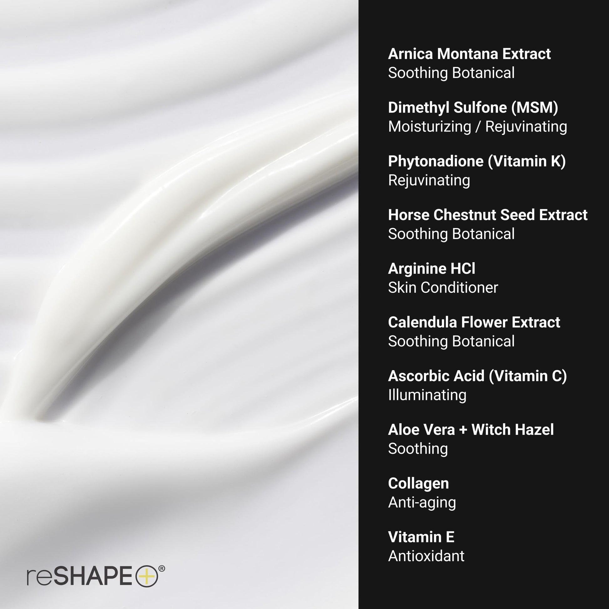 Reshape+ Arnica Bruise Relief Topical Cream For Bruising, Swelling, & Discoloration On Skin, Natural Skin Care Homeopathic Arnica Lotion W/Vitamin K, Horse Chestnut, & Collagen, Large 8 Fl Oz Reshape+Au supplements