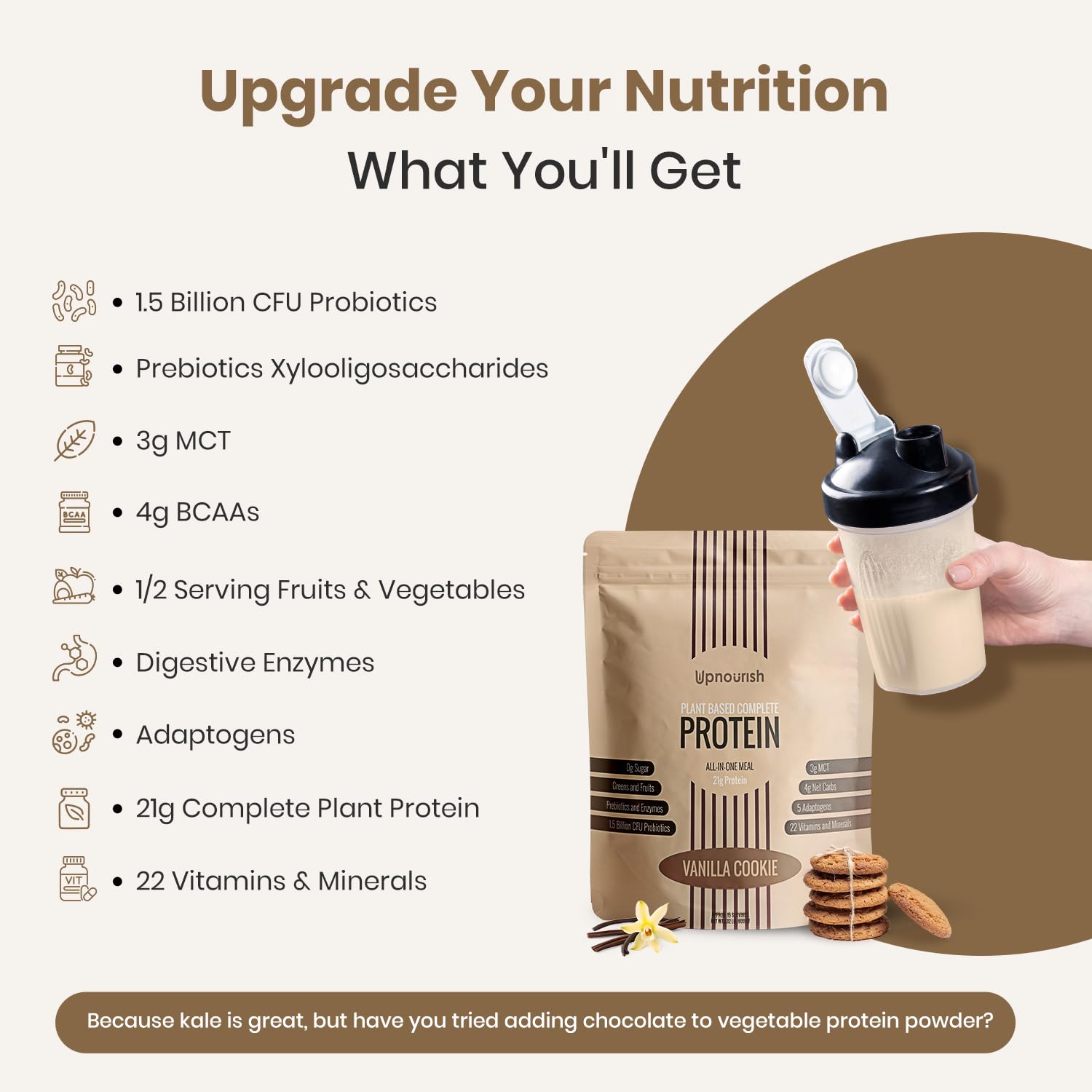UpNourish Vanilla Cookie Vegan Protein Powder 54 Superfoods Powder,1.5 Billion CFU Probiotics 21g Plant Based Protein,No Sugar No Dairy No GMO Dairy Free,Meal Replacement Shake Keto-Friendly Low-Carb Diet,15 Servings UpNourishAu supplements
