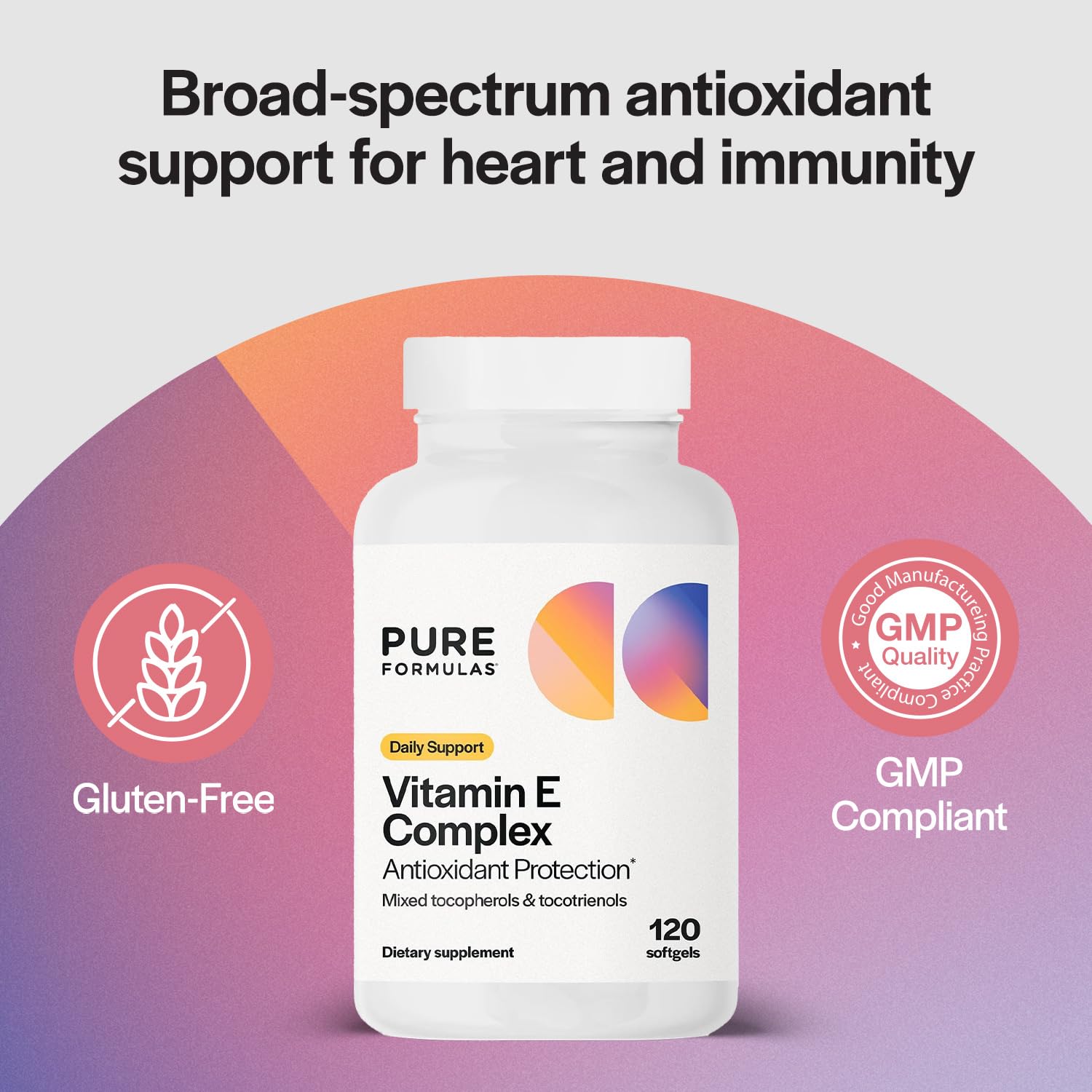 PureFormulas Vitamin E Complex, Full-Spectrum Vitamin E for Cardiovascular and Immune Support, Gamma-tocopherol Rich Antioxidant, Gluten-Free & Kosher, 120 Softgels for Antioxidant Protection PureFormulasAu supplements