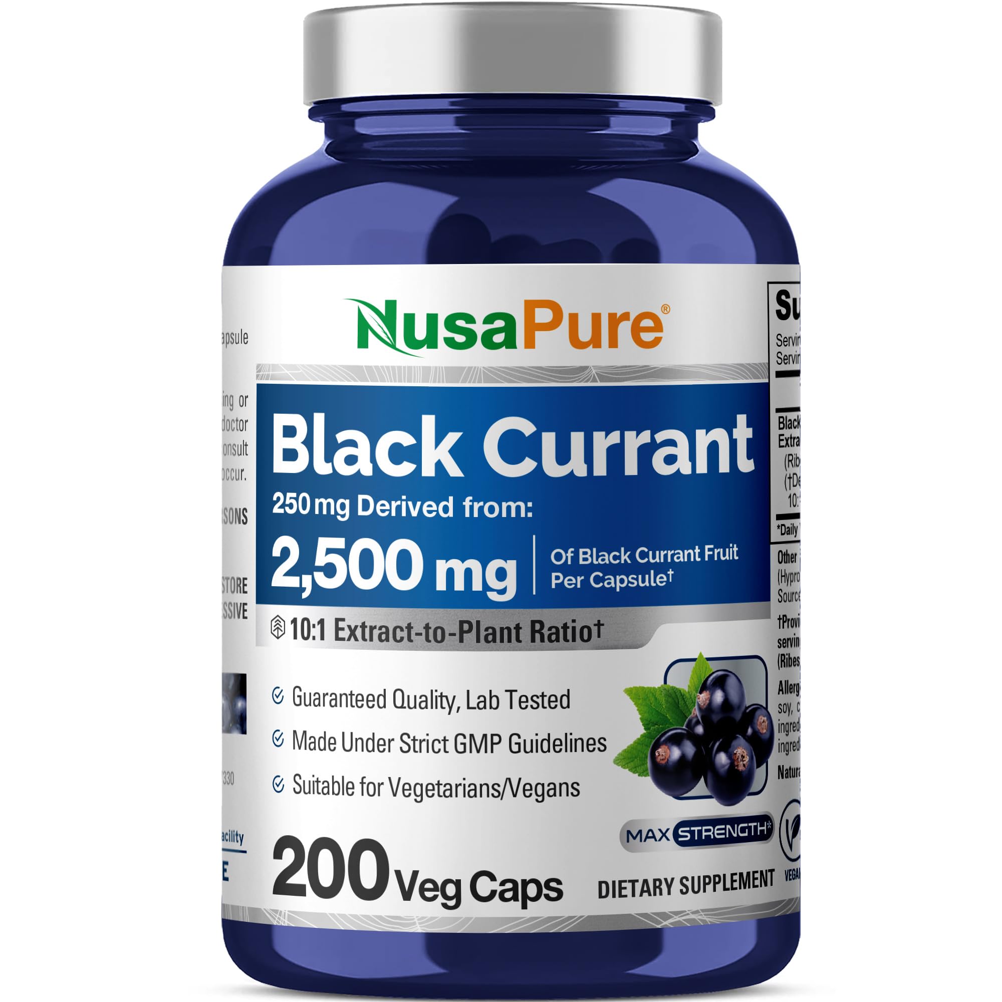 NusaPure Black Currant 10:1 Extract, 250 mg Equivalent to 2,500mg, per Veg Caps 200 Vegan, Non-GMO NusaPureAu supplements