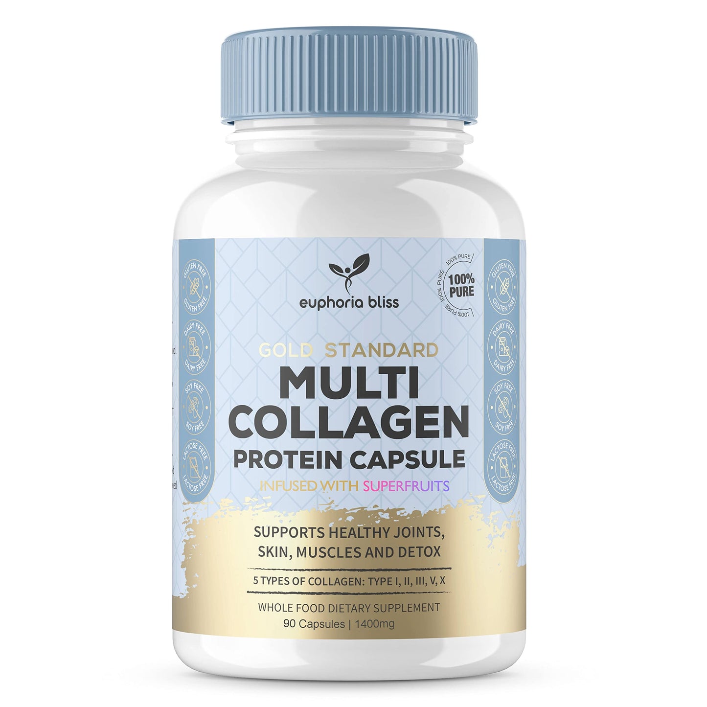 High Strength Multi Collagen 1400MG Tablets with Turmeric & Kelp, Skin, Hair, Nails Euphoria BlissUS supplements