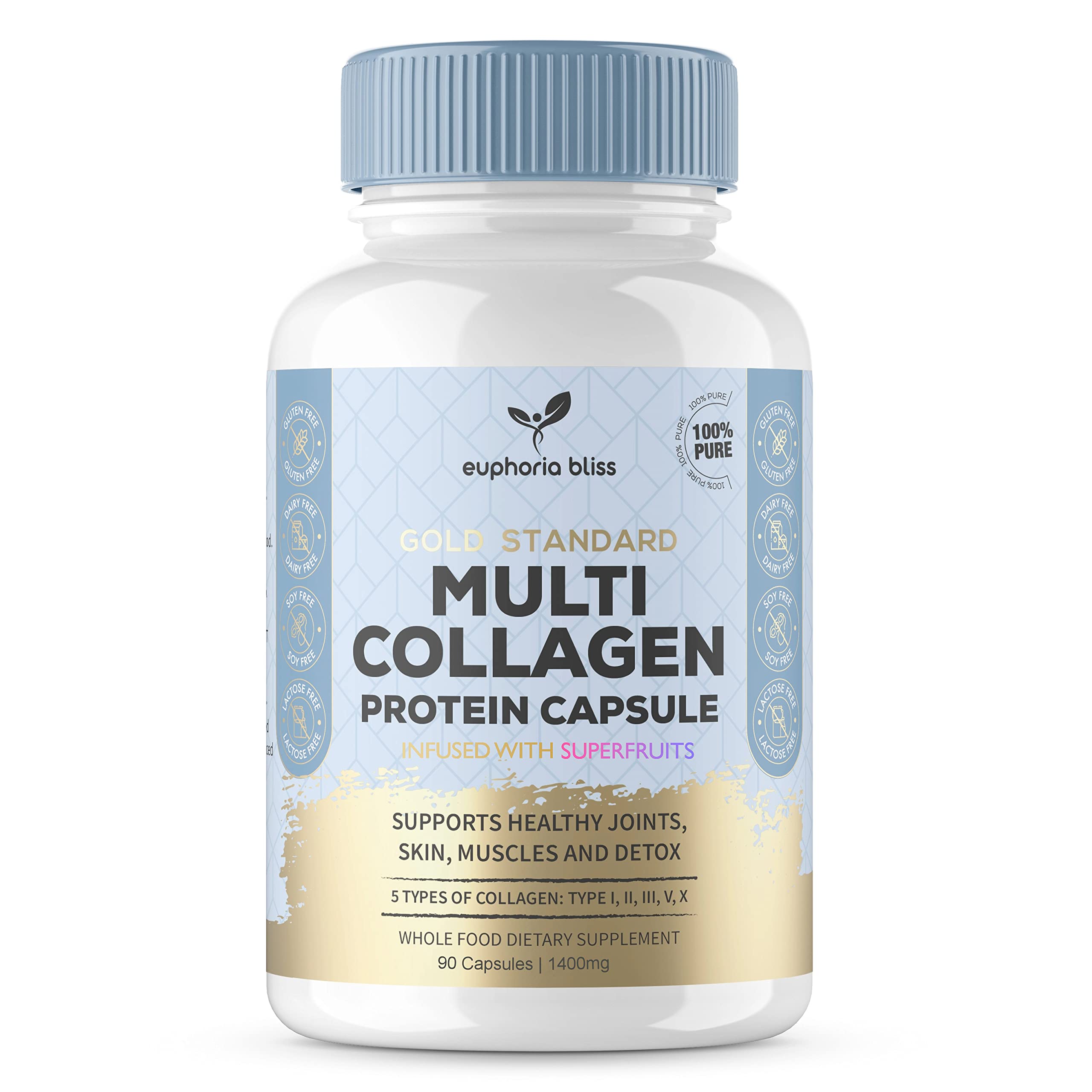 High Strength Multi Collagen 1400MG Tablets with Turmeric & Kelp, Skin, Hair, Nails Euphoria BlissAu supplements