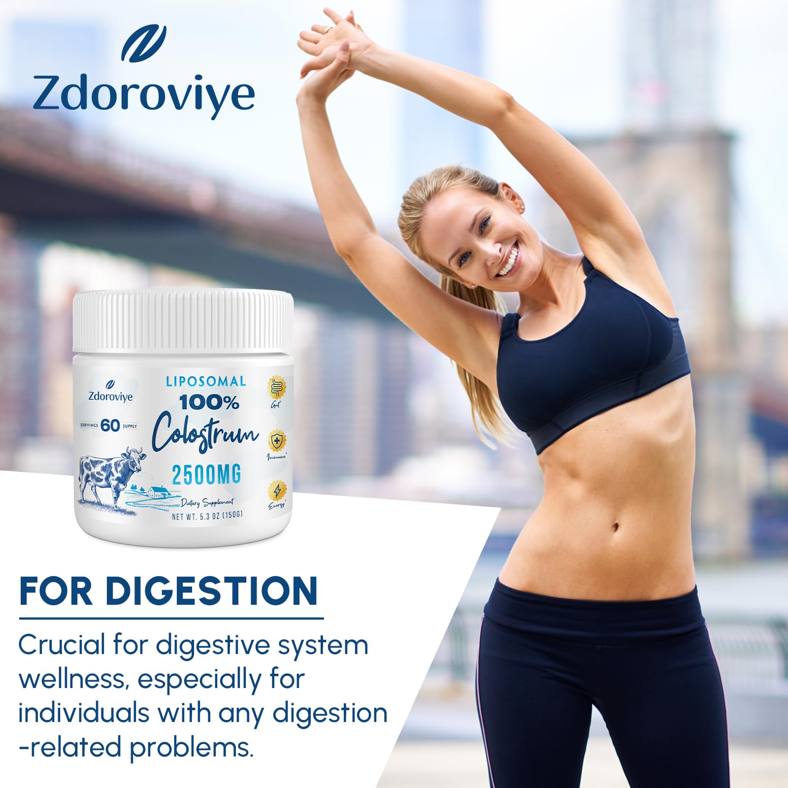 Zdoroviye Liposomal Bovine Colostrum Powder Supplement 2500 mg, Higher Absorption Than Regular Bovine Colostrum (60 Servings) ZdoroviyeAu supplements
