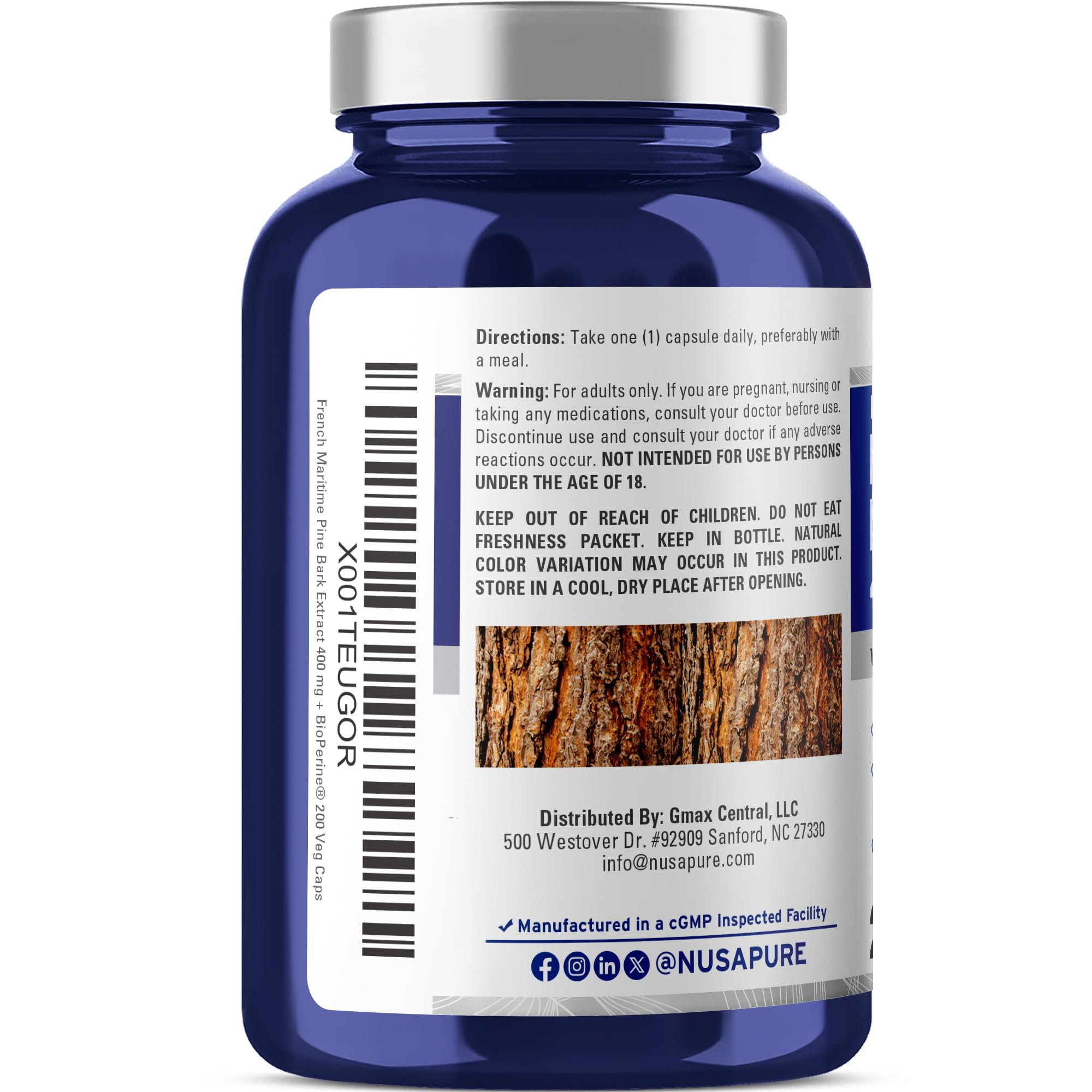 NusaPure French Maritime Pine Bark Extract 400mg per Veggie Caps 200-Day Supply Bioperine Non-GMO Vegan NusaPureAu supplements