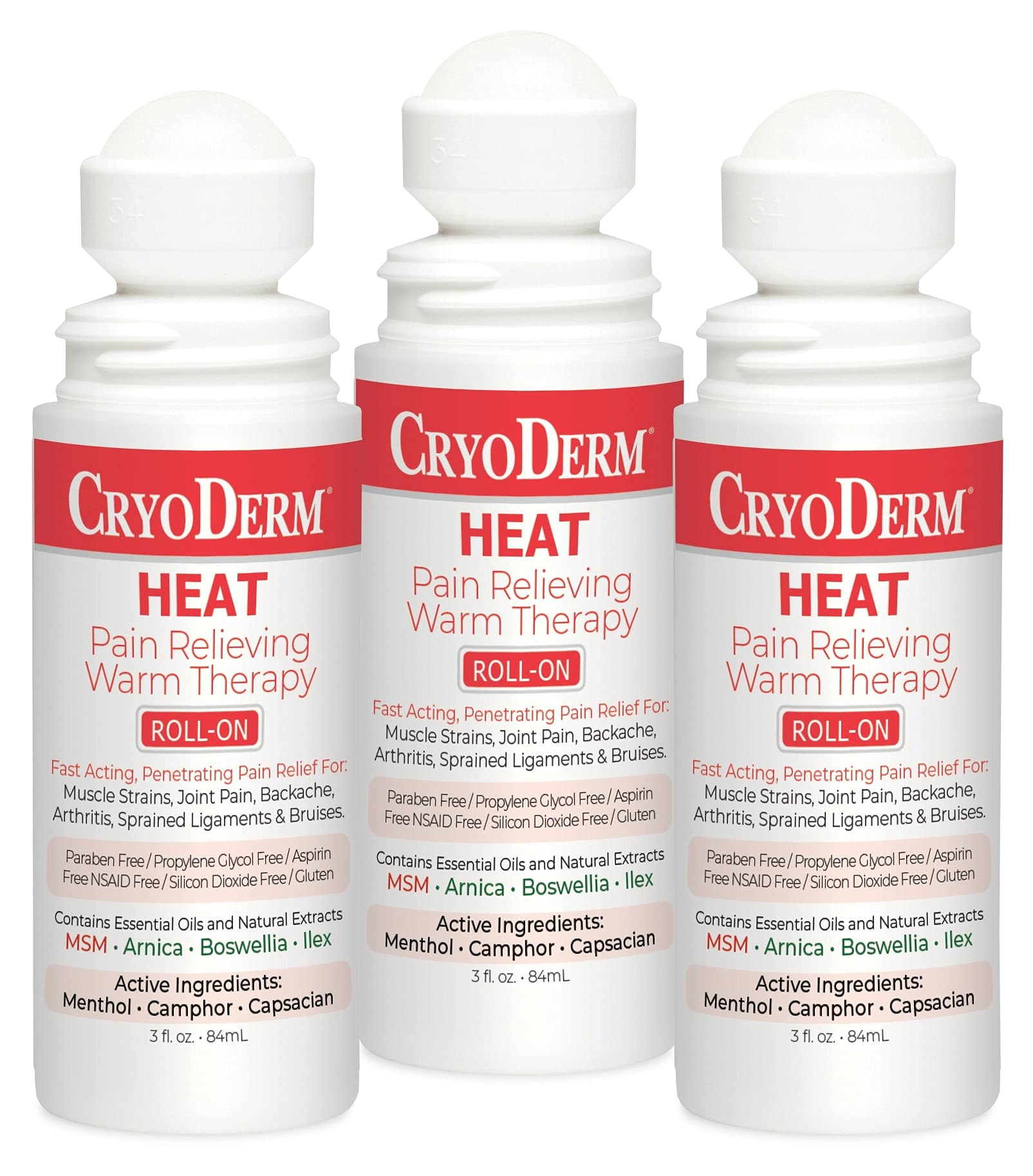 Pkg of 3 CryoDerm Heat Roll-On CryoDermAu supplements