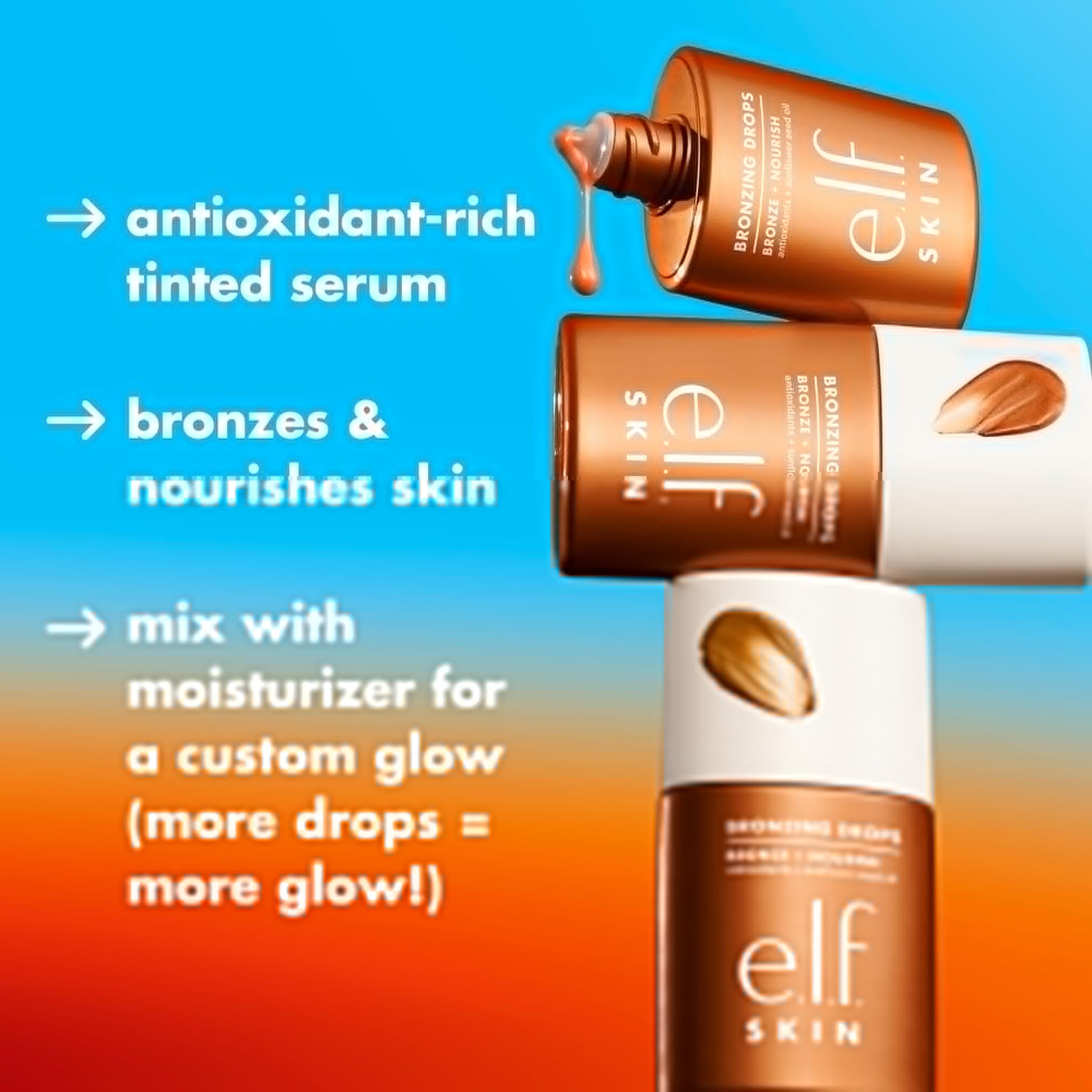 e.l.f. SKIN Bronzing Drops, Liquid Bronzer For Face & Skin, Creates A Sun-Kissed Glow, Infused With Vitamin E, Vegan & Cruelty-Free, Pure Gold e.l.f.Au supplements