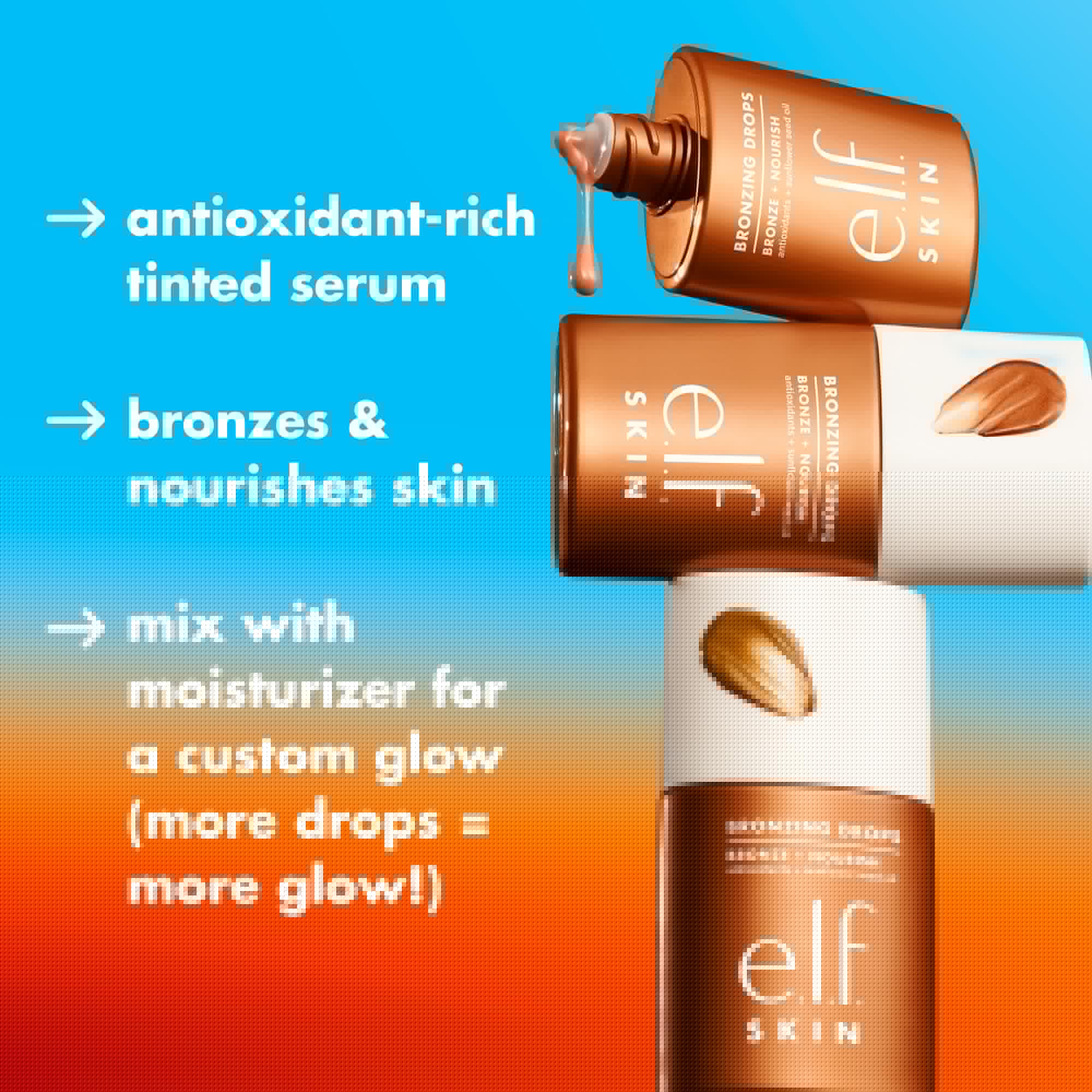 e.l.f. SKIN Bronzing Drops, Liquid Bronzer For Face & Skin, Creates A Sun-Kissed Glow, Infused With Vitamin E, Vegan & Cruelty-Free, Pure Gold e.l.f.Au supplements