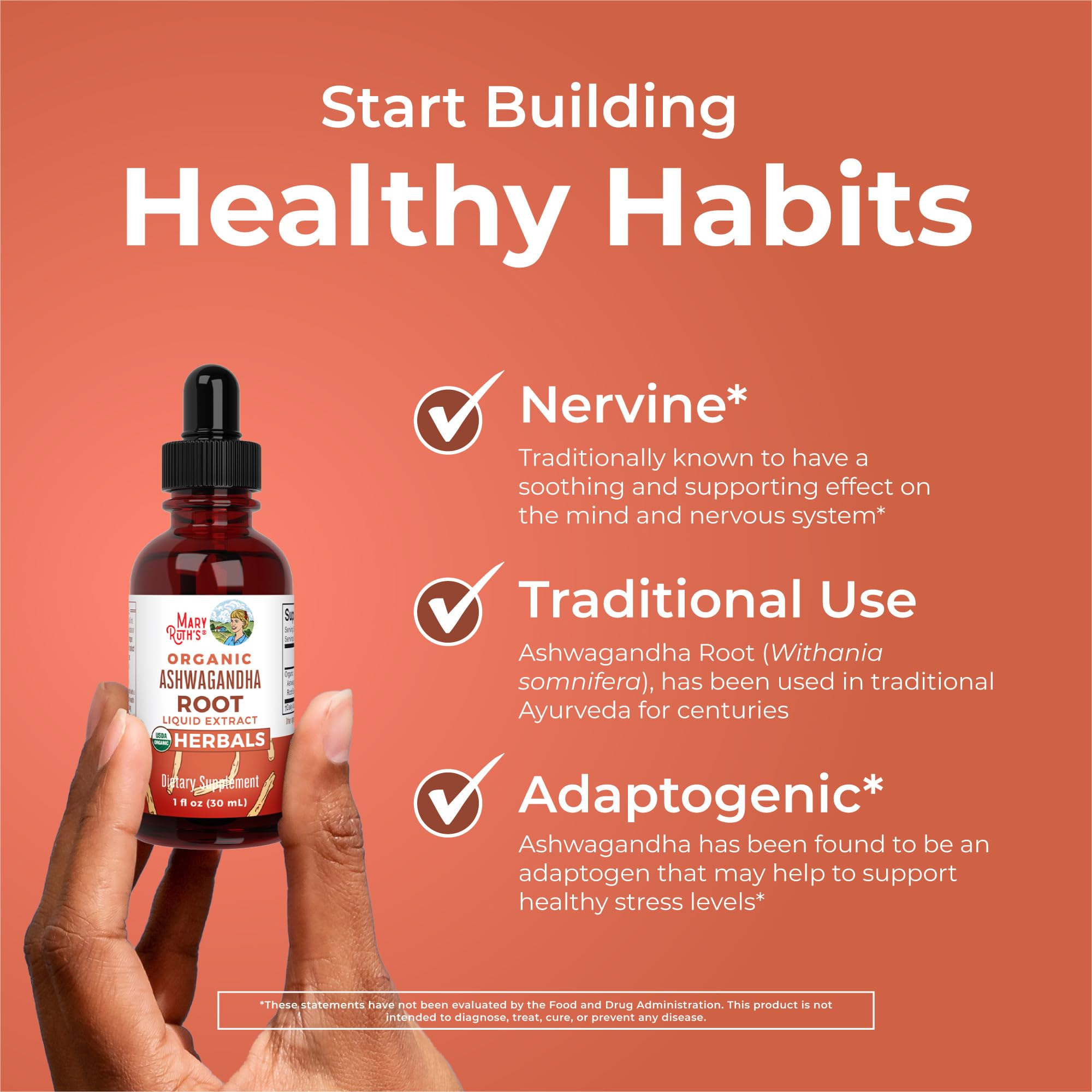 MaryRuth Organics Ashwagandha Root | USDA Organic Ashwagandha Liquid Drops | Stress Relief, Natural Calm, Relaxation and Mood Support Supplement | Adaptogenic | Nervine | Vegan | Non-GMO | 60 Servings MARYRUTH'SUS supplements