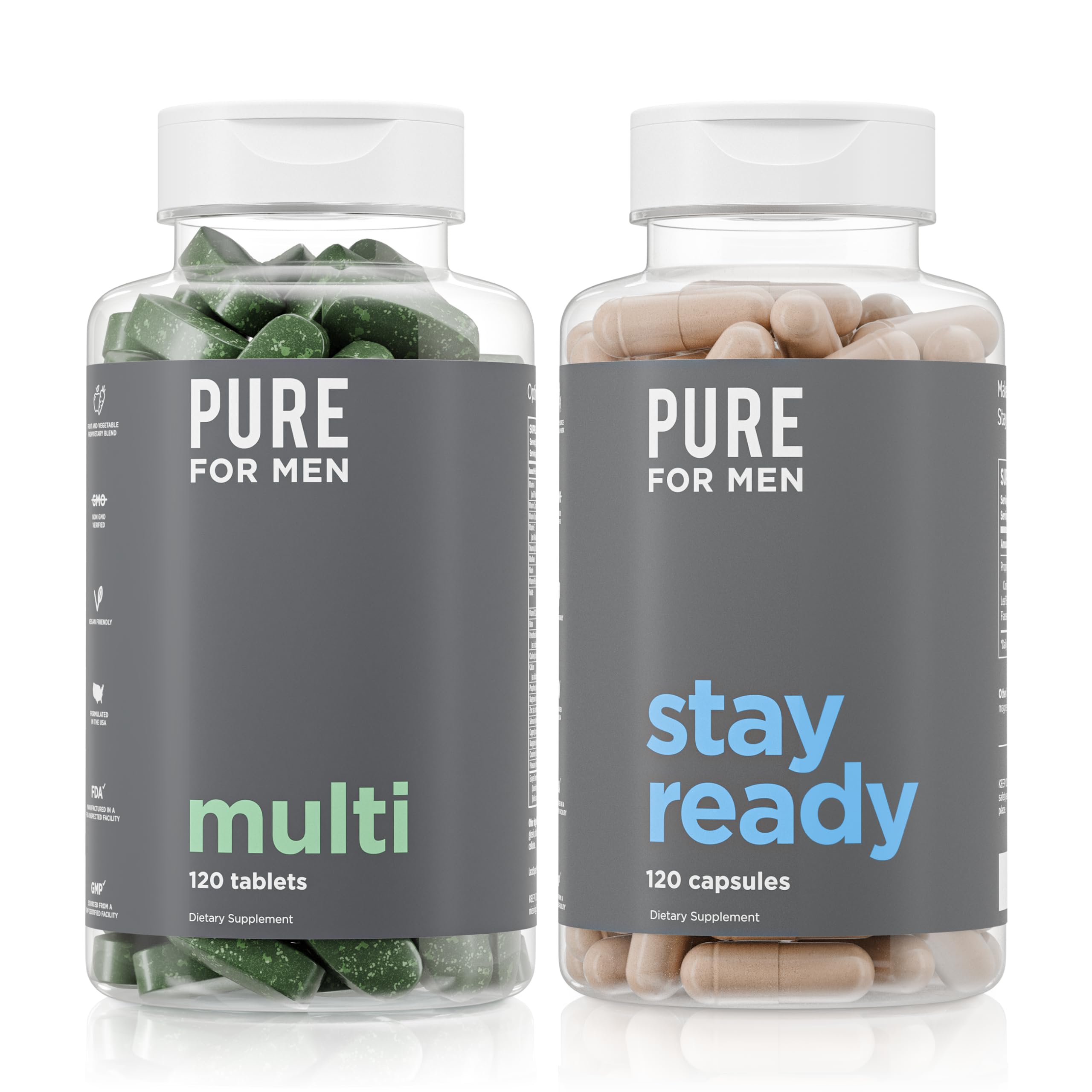 Pure for Men Original Stay Ready Fiber Supplement (120 Capsules) + Vegan Multivitamin (120 Capsules) Pure for MenUS supplements