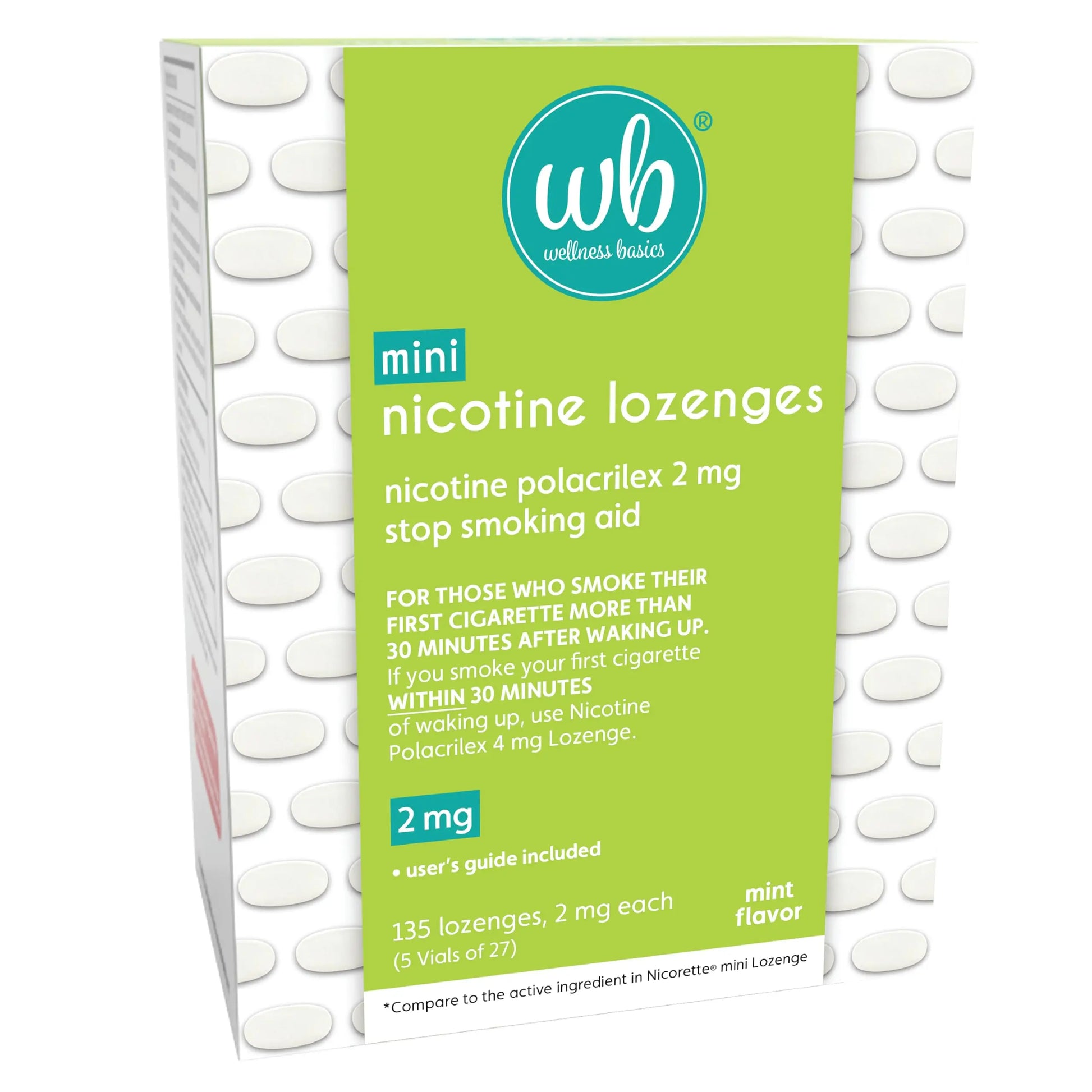 Wellness Basics Mini Nicotine Lozenge 2mg | Stop Smoking Aid | Mint Flavor | 135 Count | Pack of 5 Vials | Reduces Cravings & Withdrawal Symptoms Wellness Basicsnz supplements