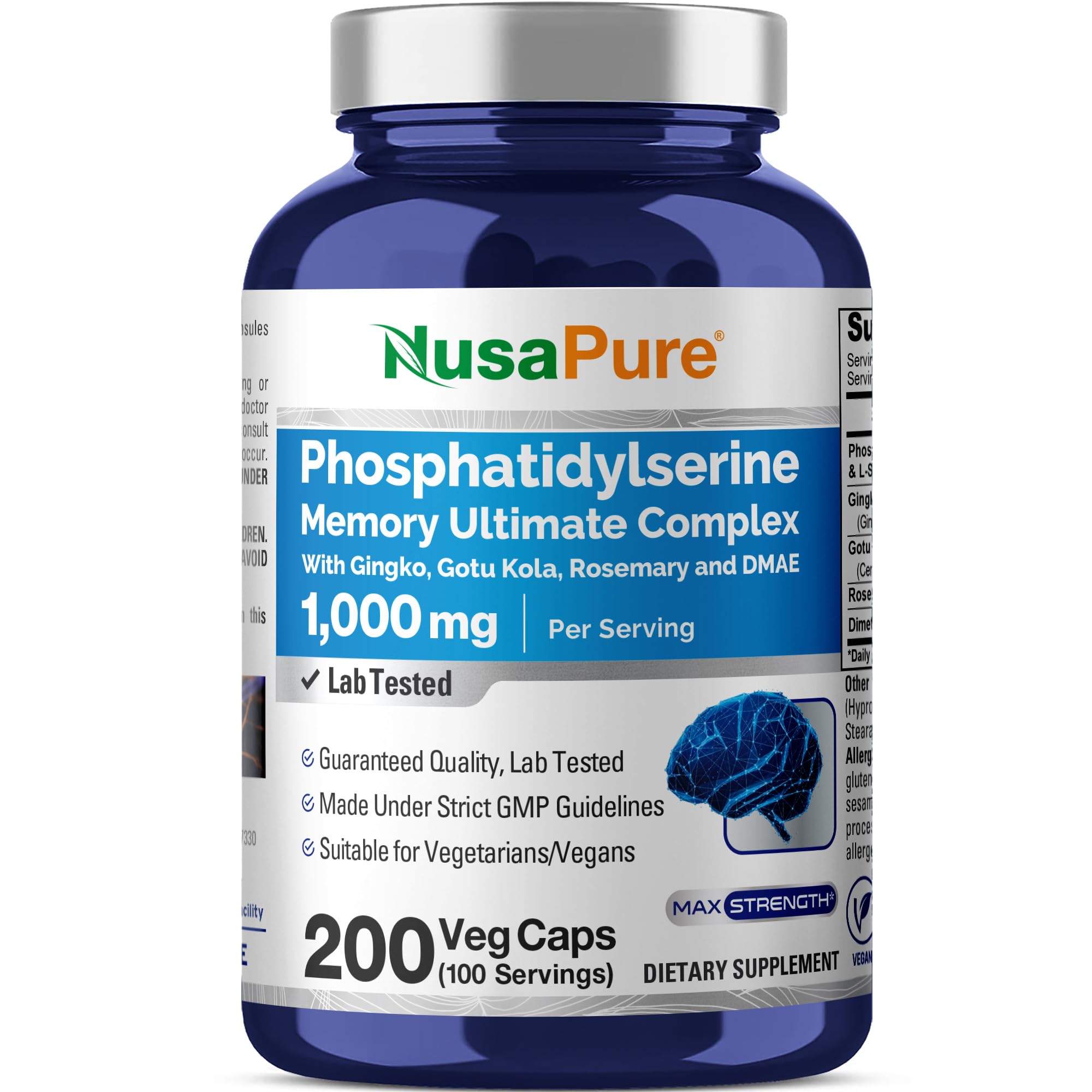 NusaPure Phosphatidylserine Memory Ultimate Complex 1000mg 200 Vegetarian Caps (Vegan, Non-GMO) NusaPureAu supplements
